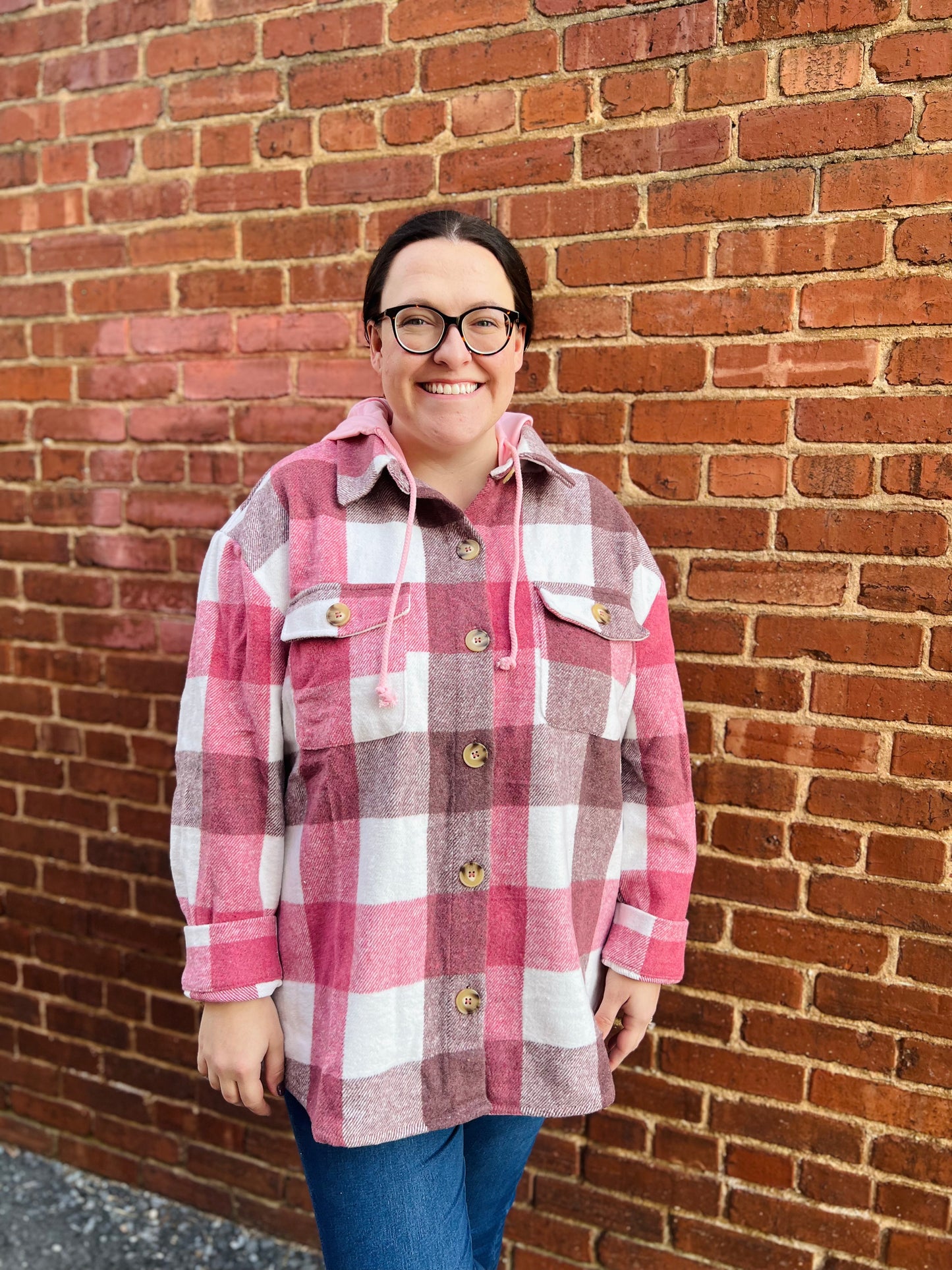 Plaid Hooded Shacket | Curvy