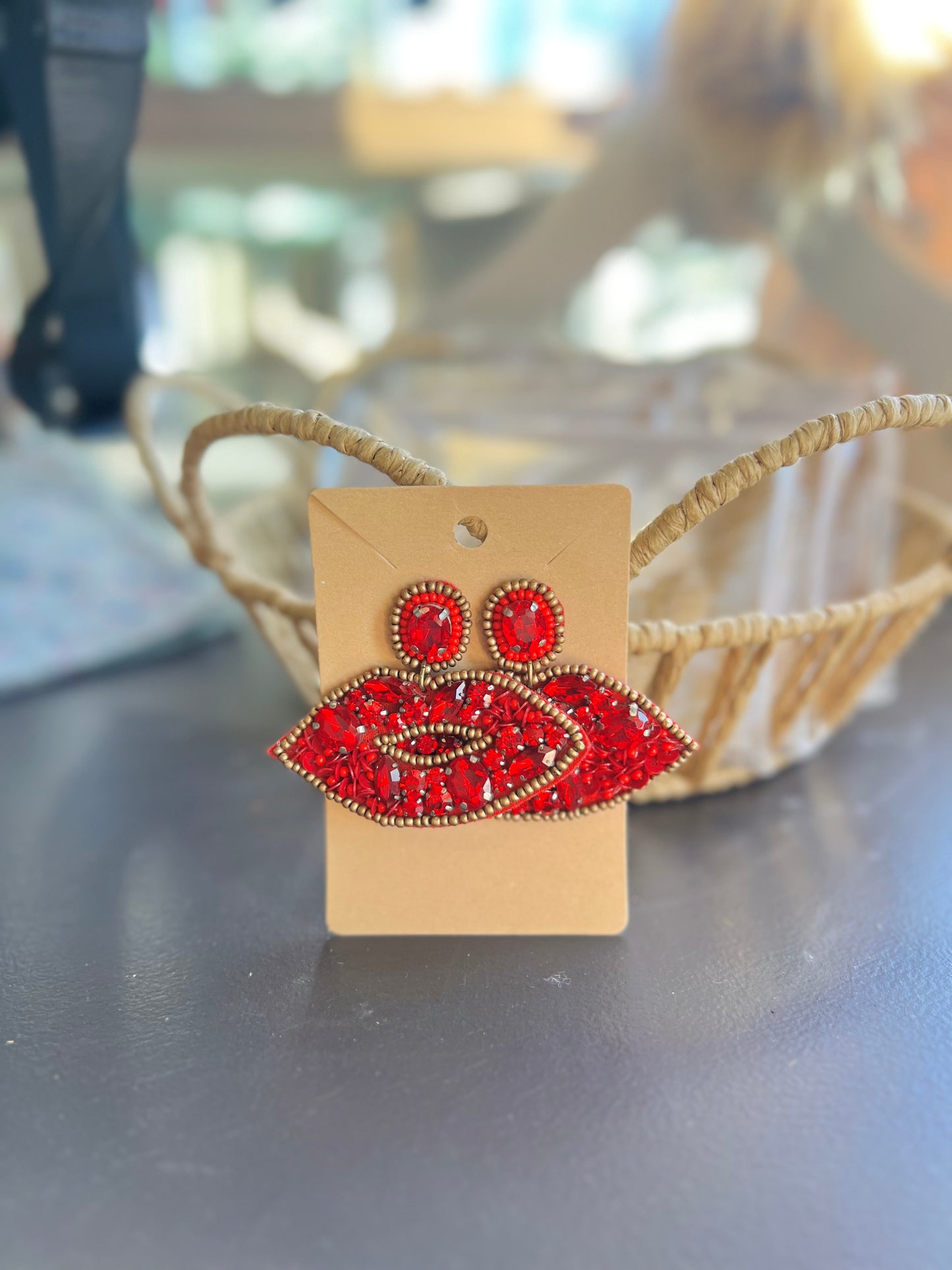 Lip Rhinestone Felt Earrings