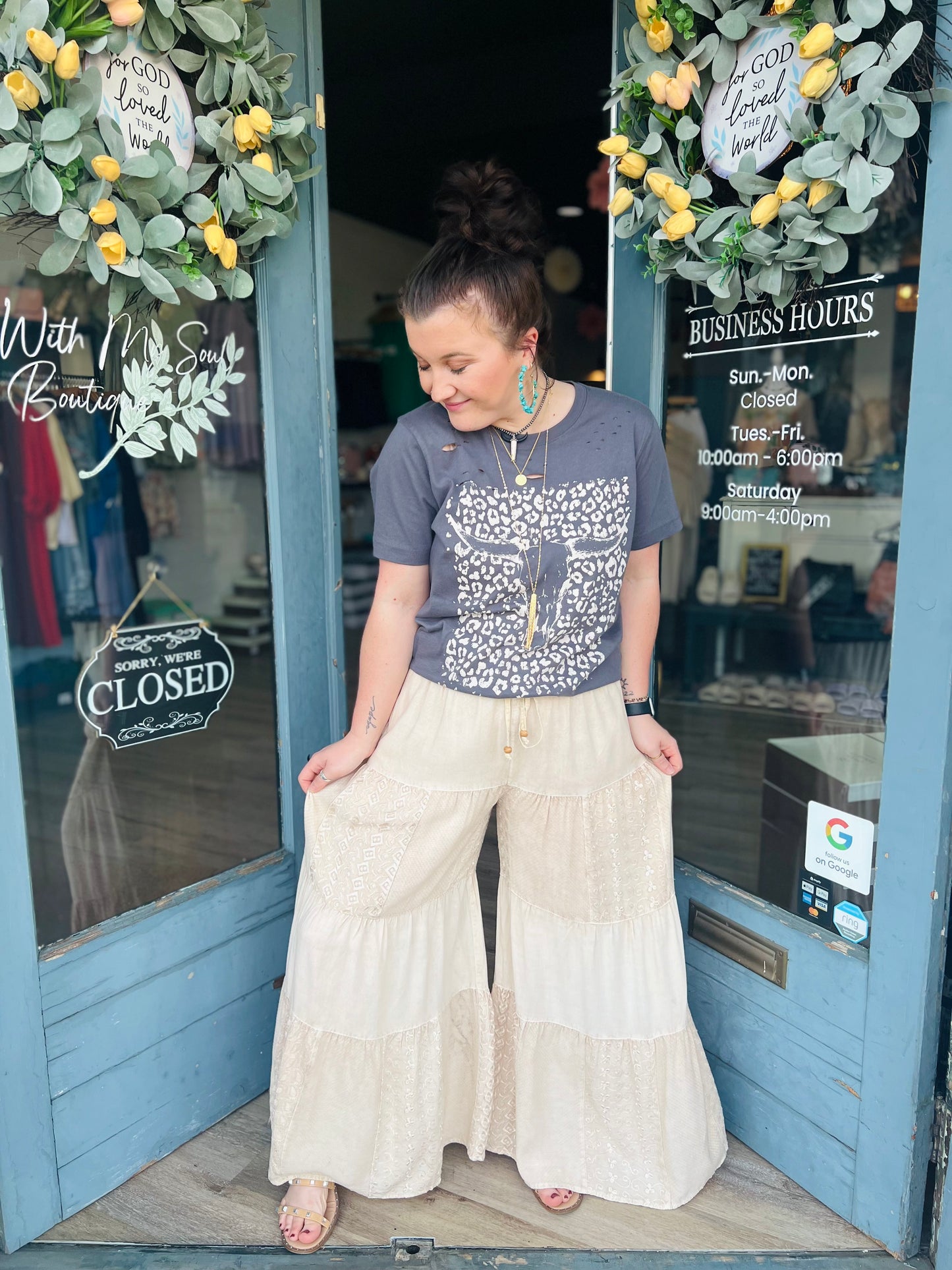 RyAnn | Boho Wide Leg Pants - Cream
