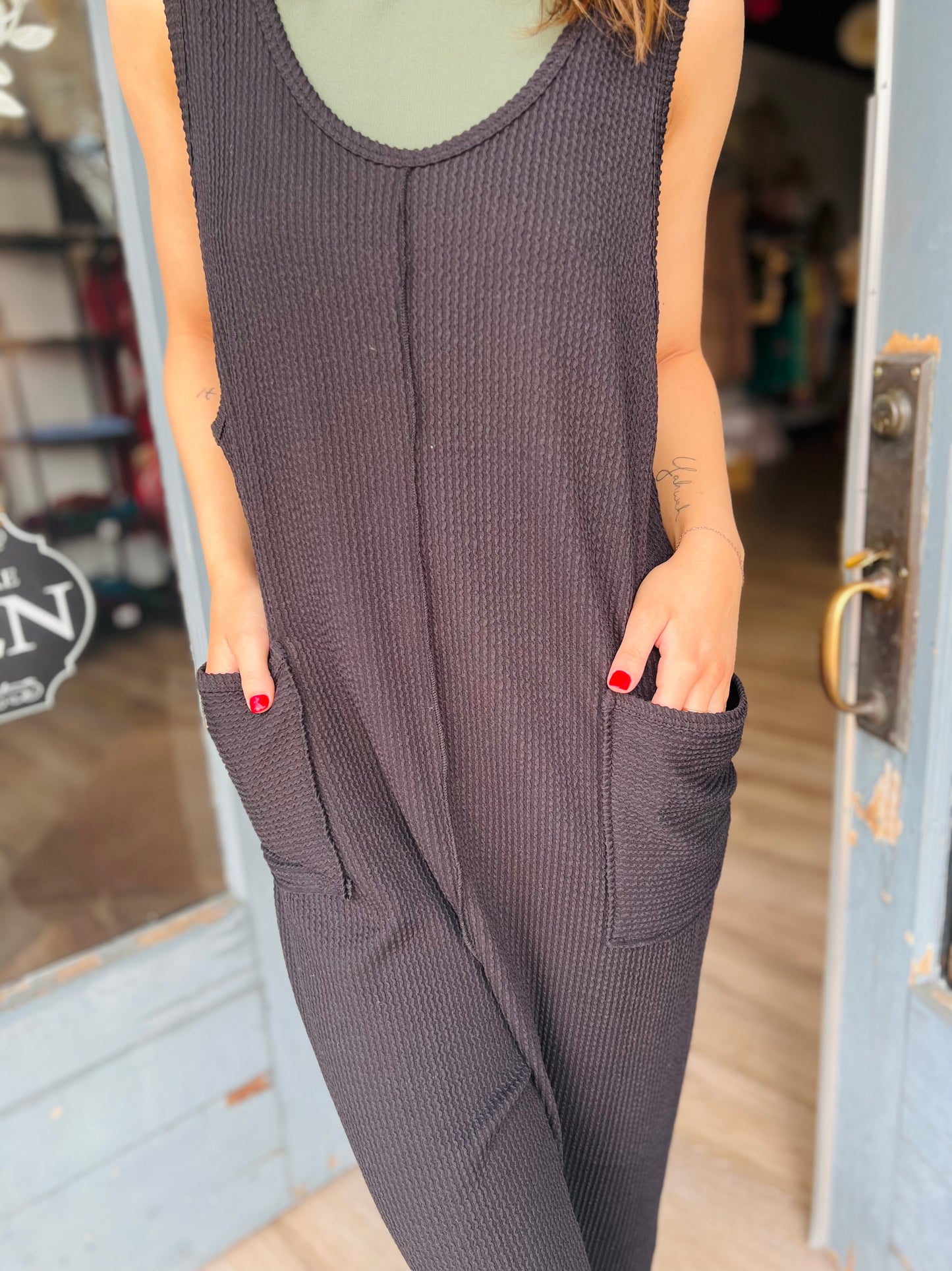 Ribbed Cuffed Bottom Jumpsuit