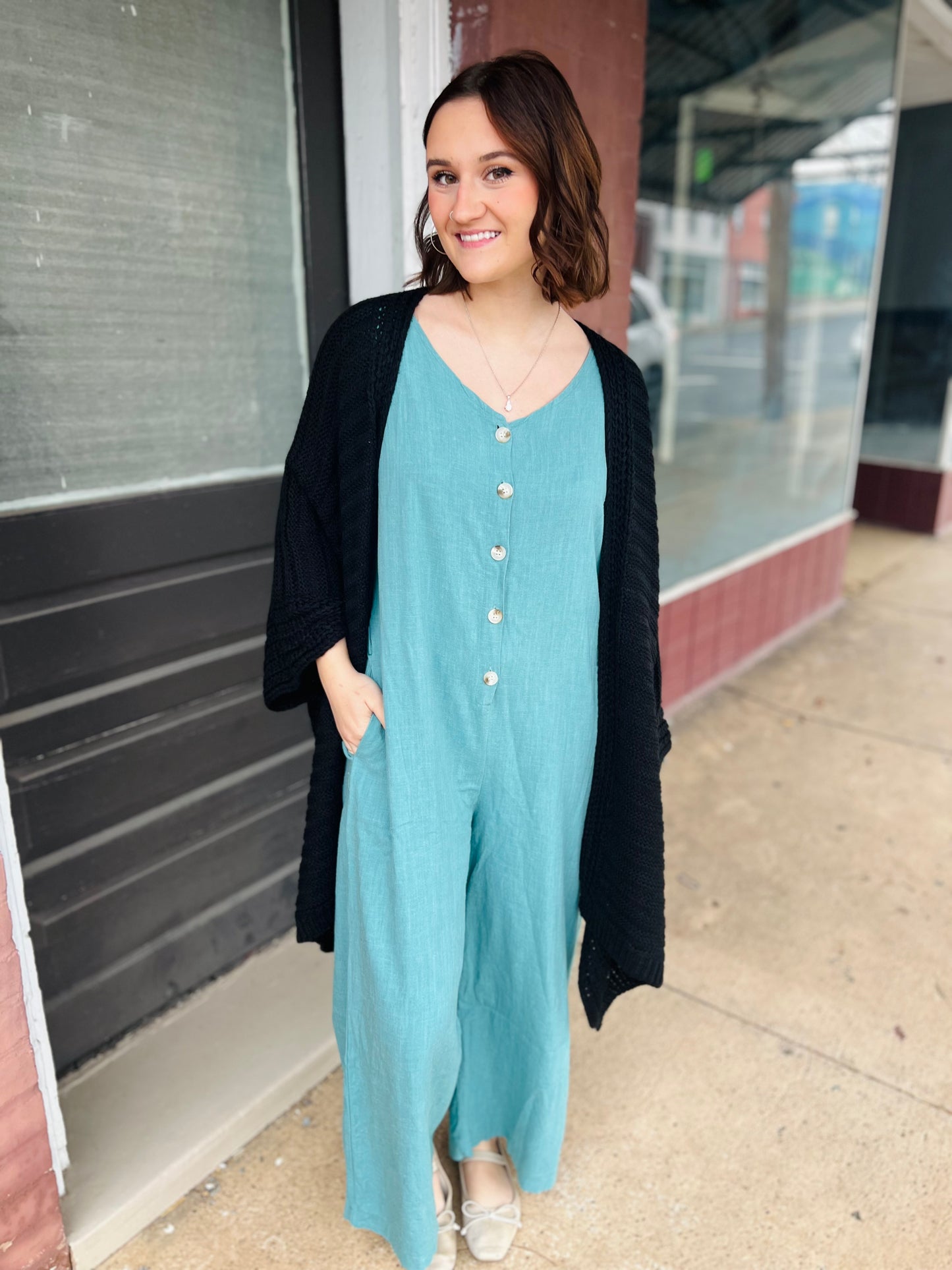 Teal Button Down Jumpsuit - Size S