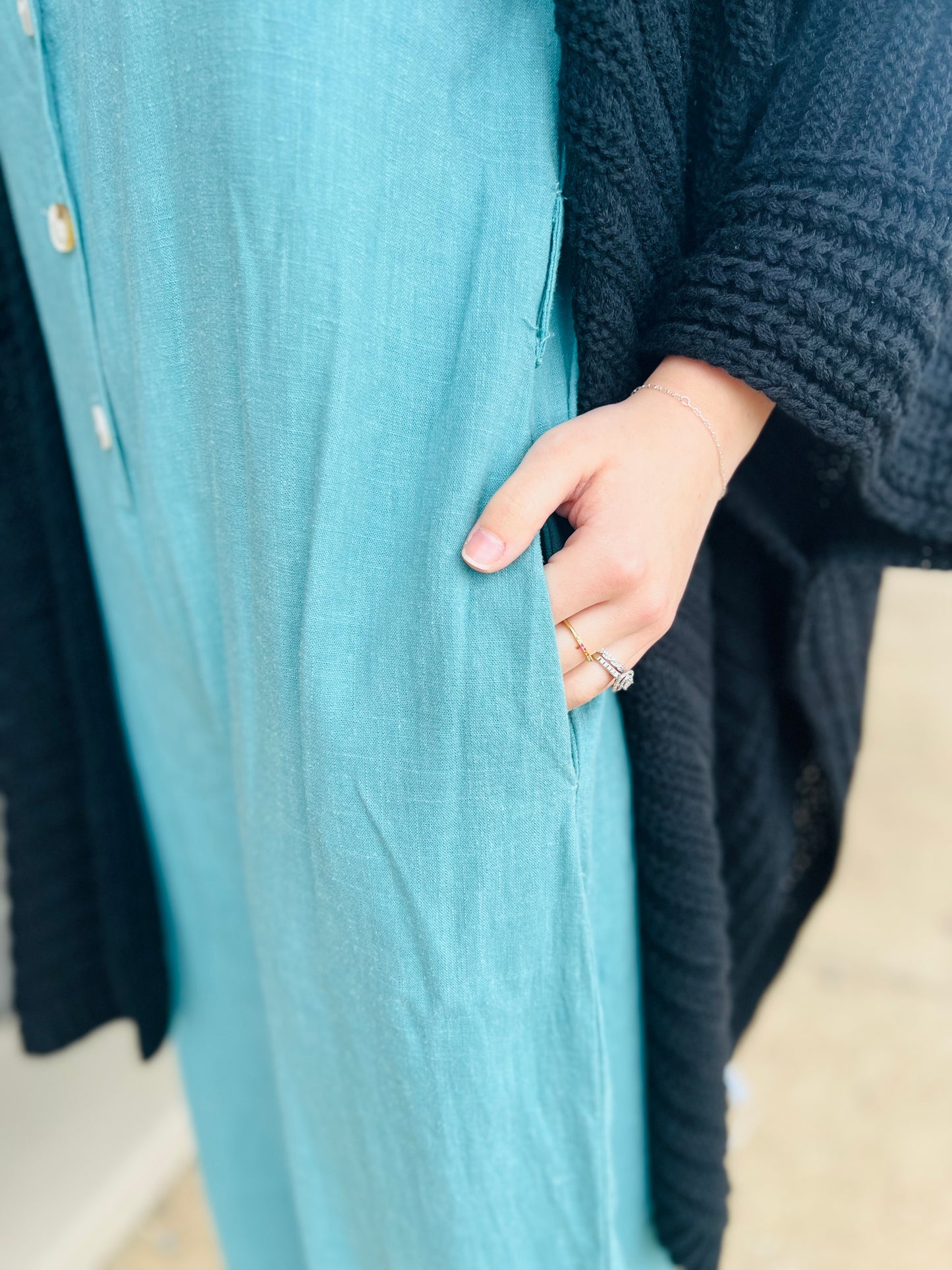 Teal Button Down Jumpsuit - Size S