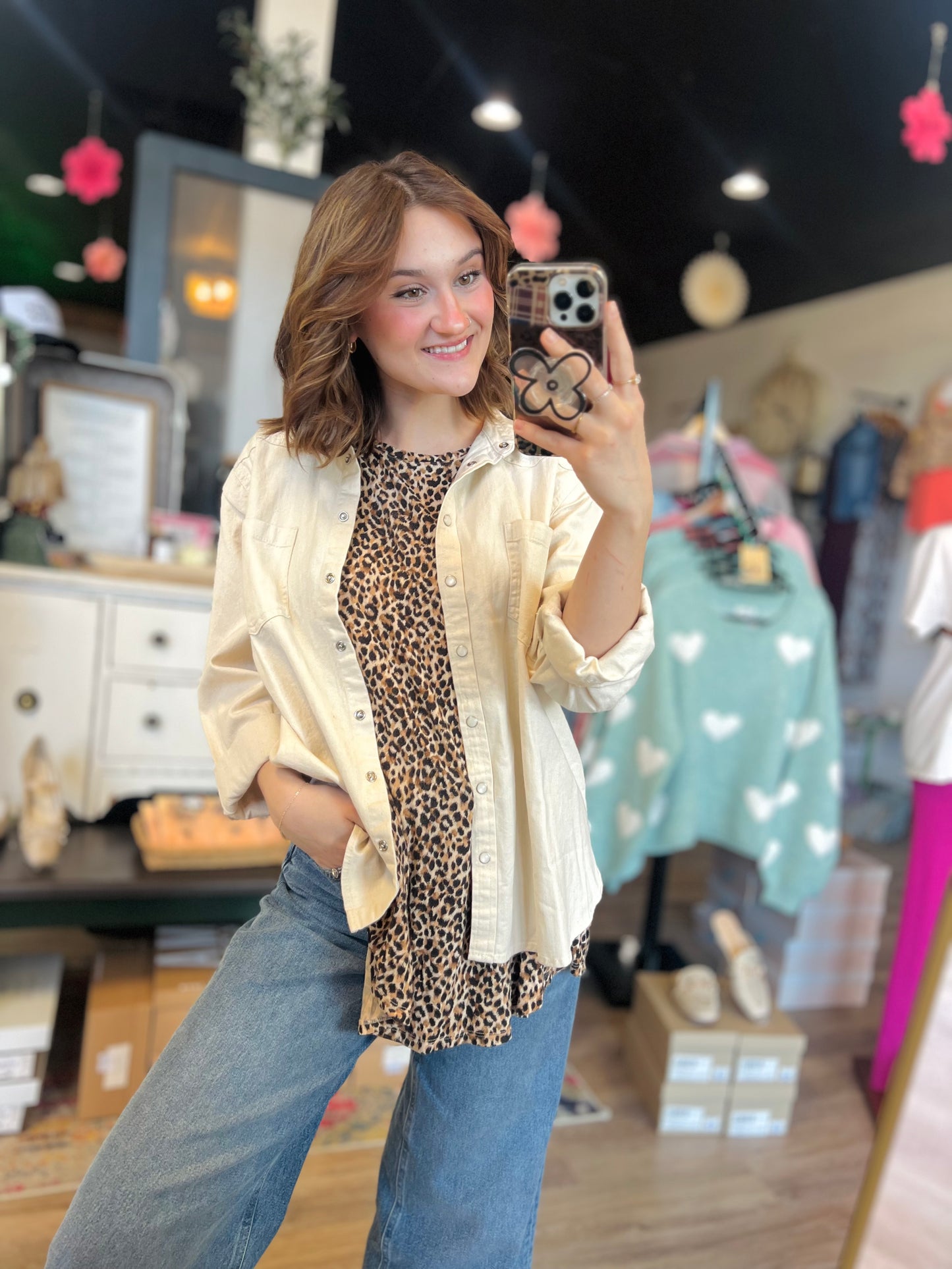 Loft Cream Jean Button Up - L