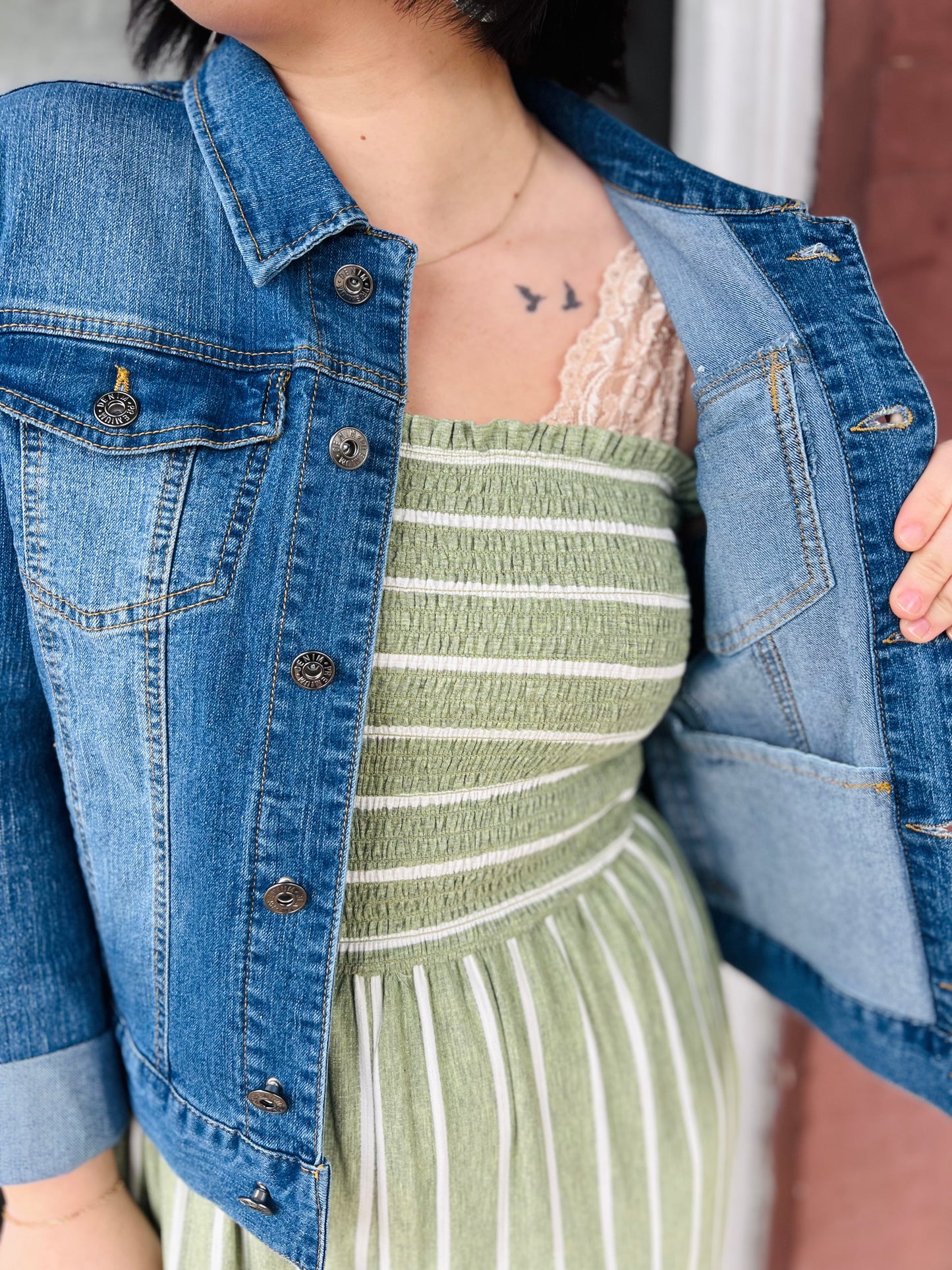 Hem & Thread Green Stripe Jumpsuit - Size L