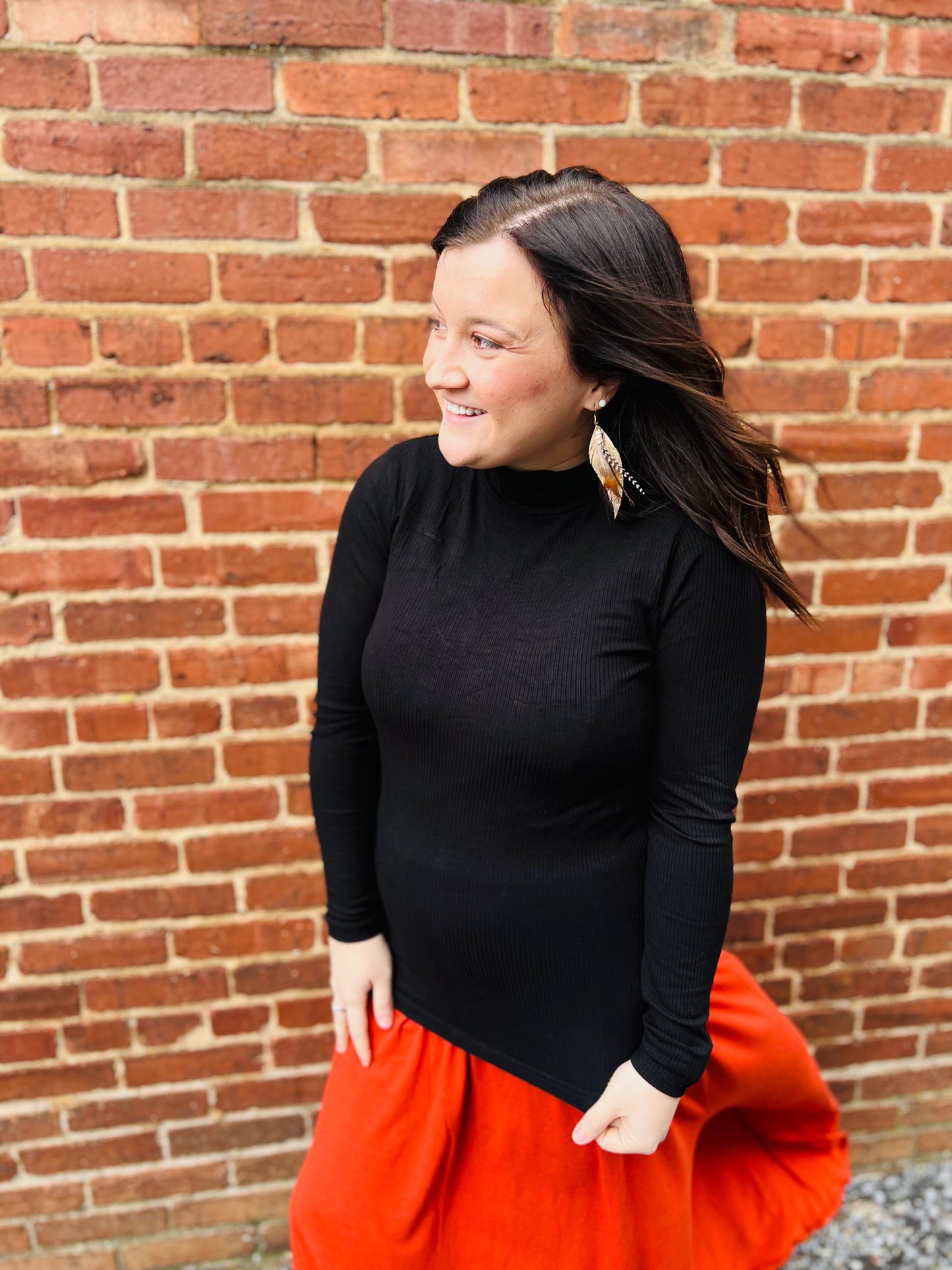 Ribbed Knit High Neck Long Sleeve Top