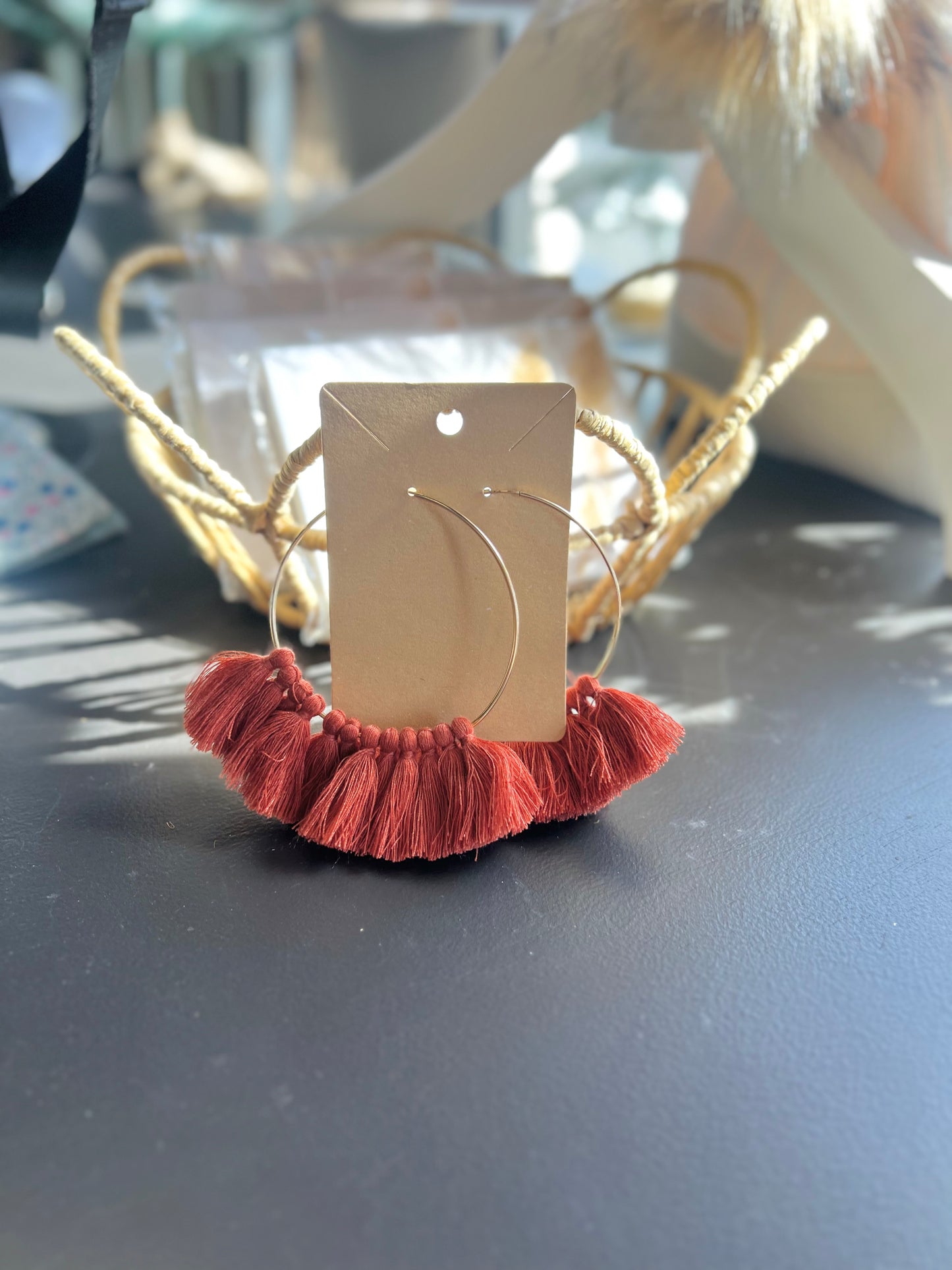 Rust Tassel Hoop Earring