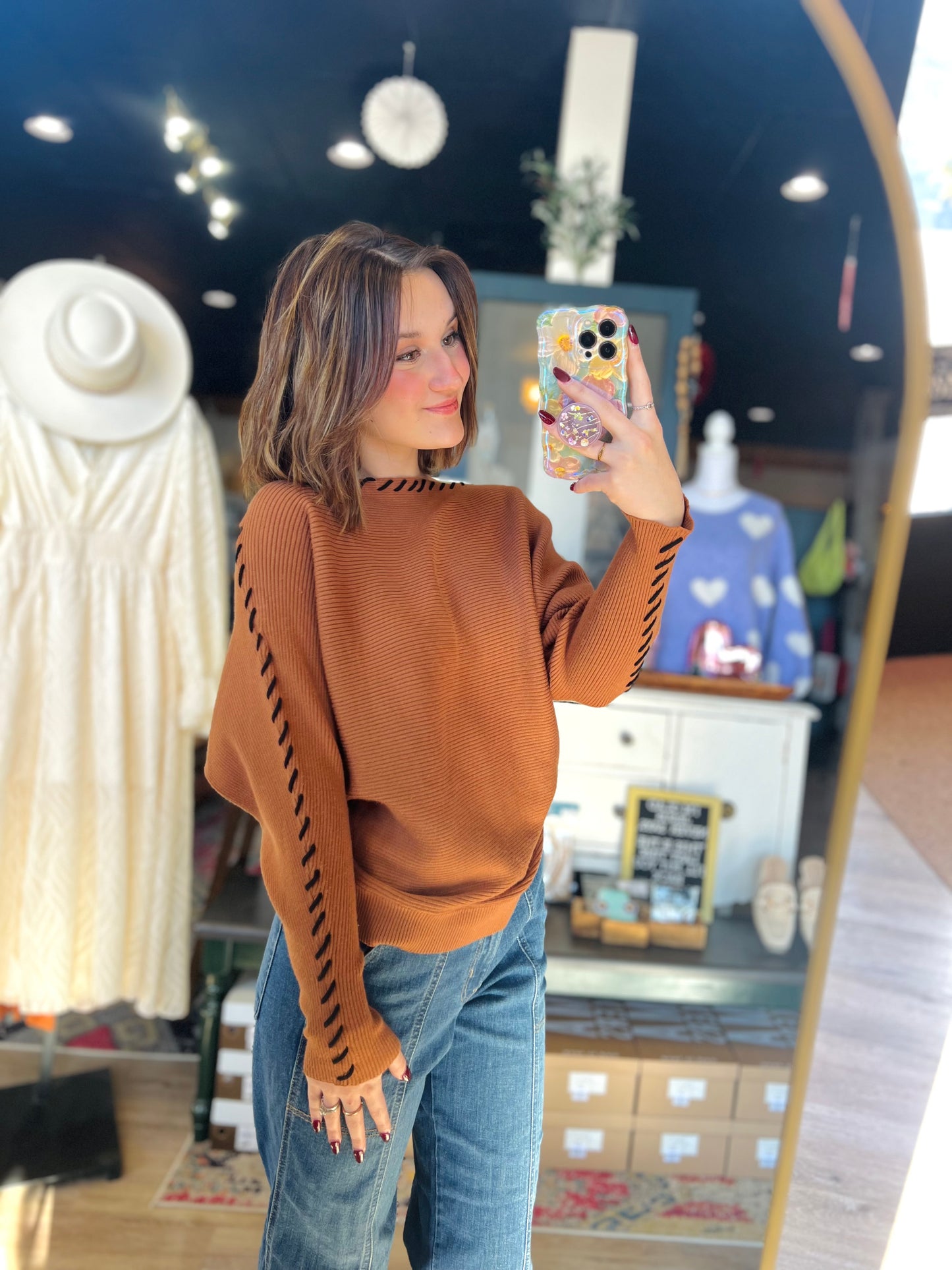 Tahari Bat Wing Open Stitch Top - M