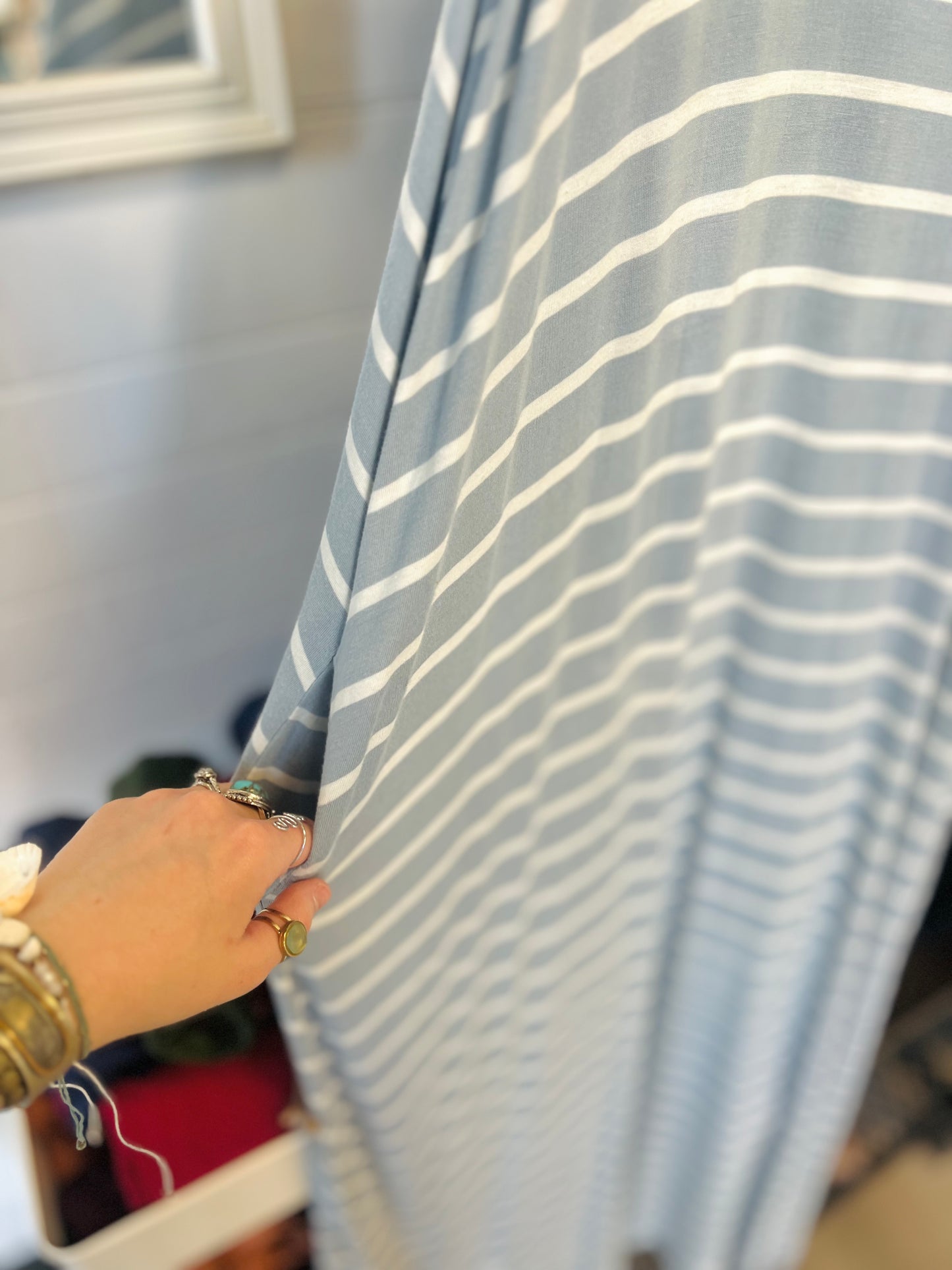 Zenana Premium Blue Stripe Maxi Dress - Size L