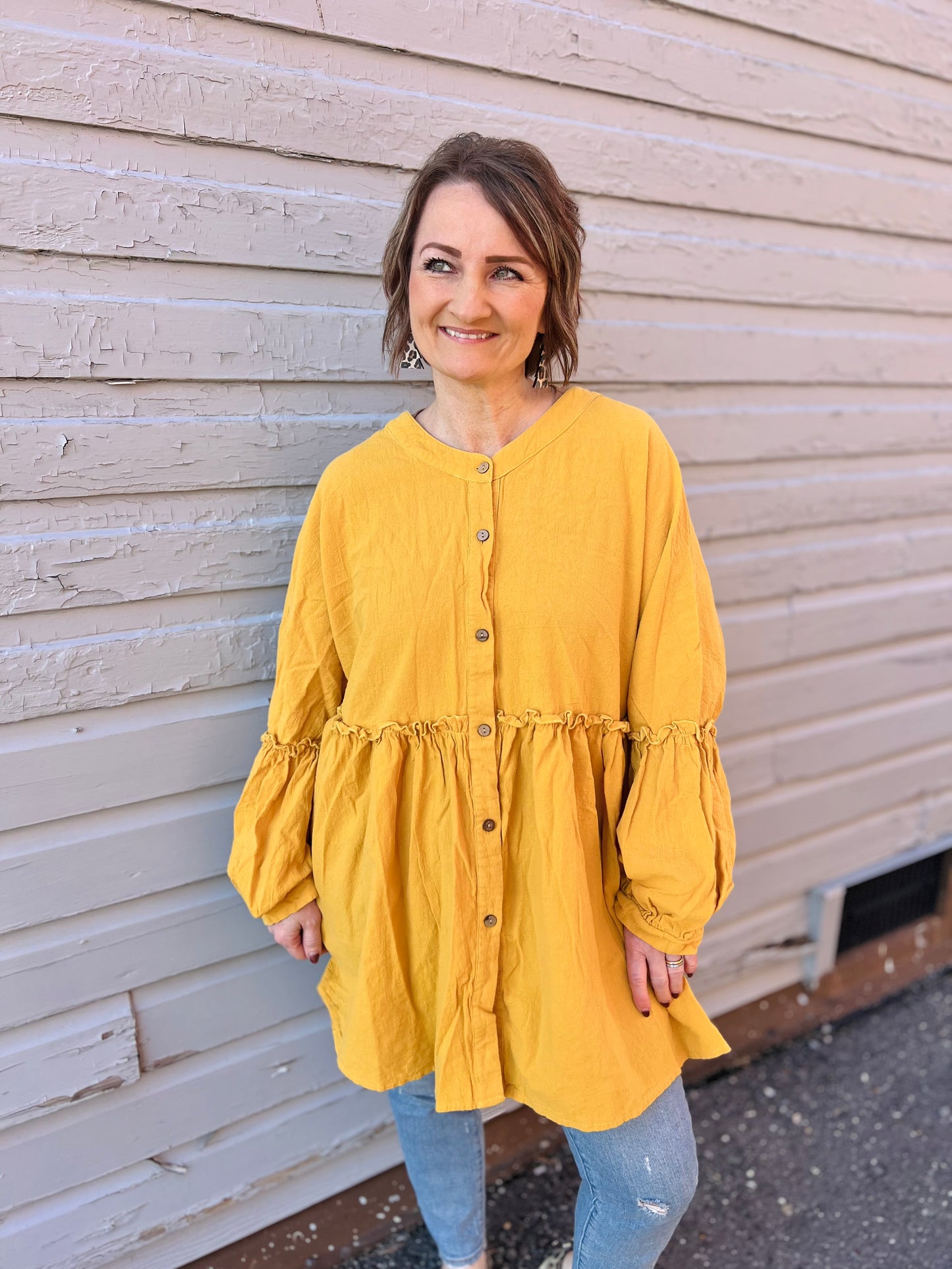 Mustard Button Peplum Top - 5XL