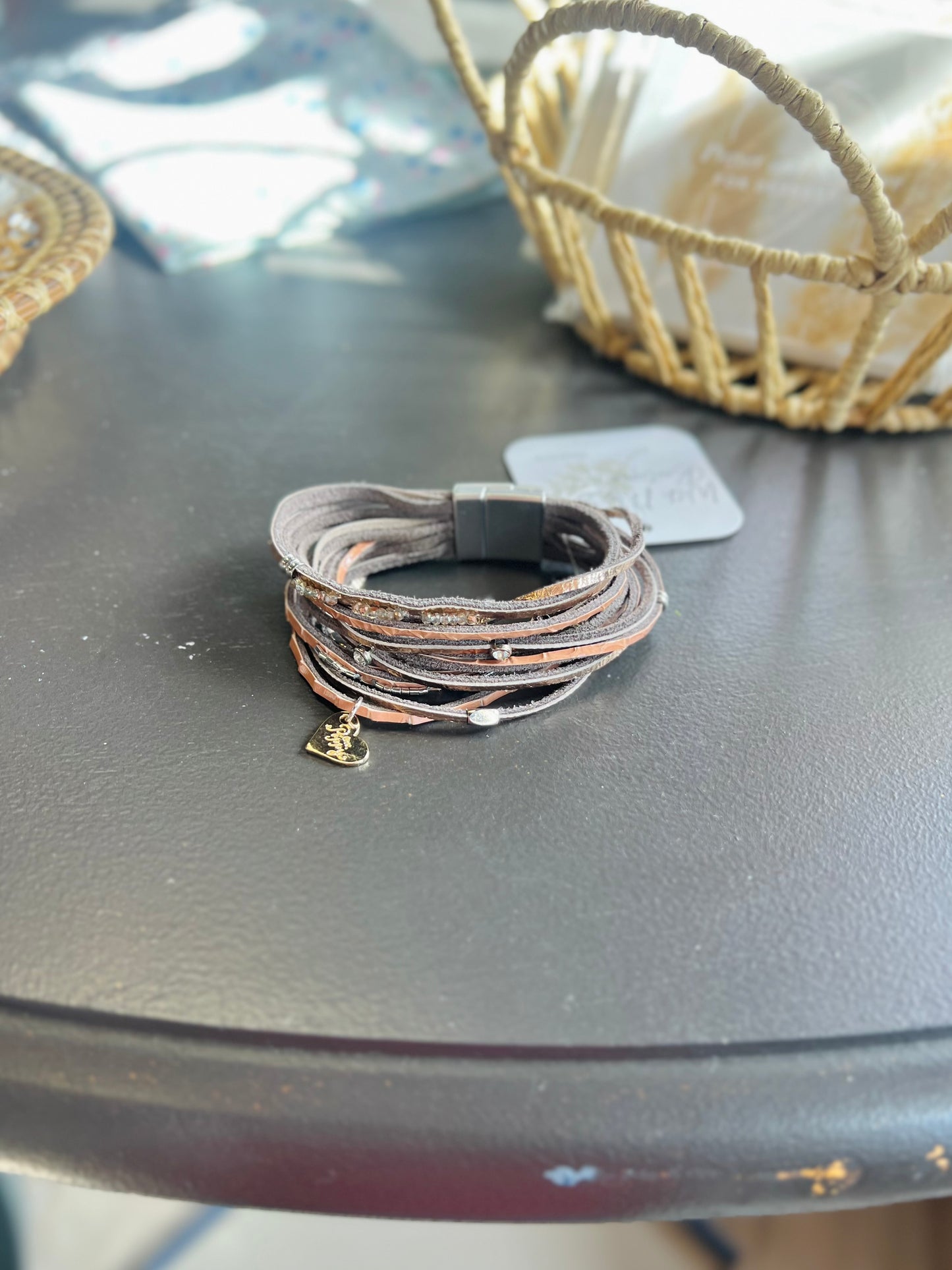 Multi Strand Bracelet W/ Rose Gold & Dark Grey