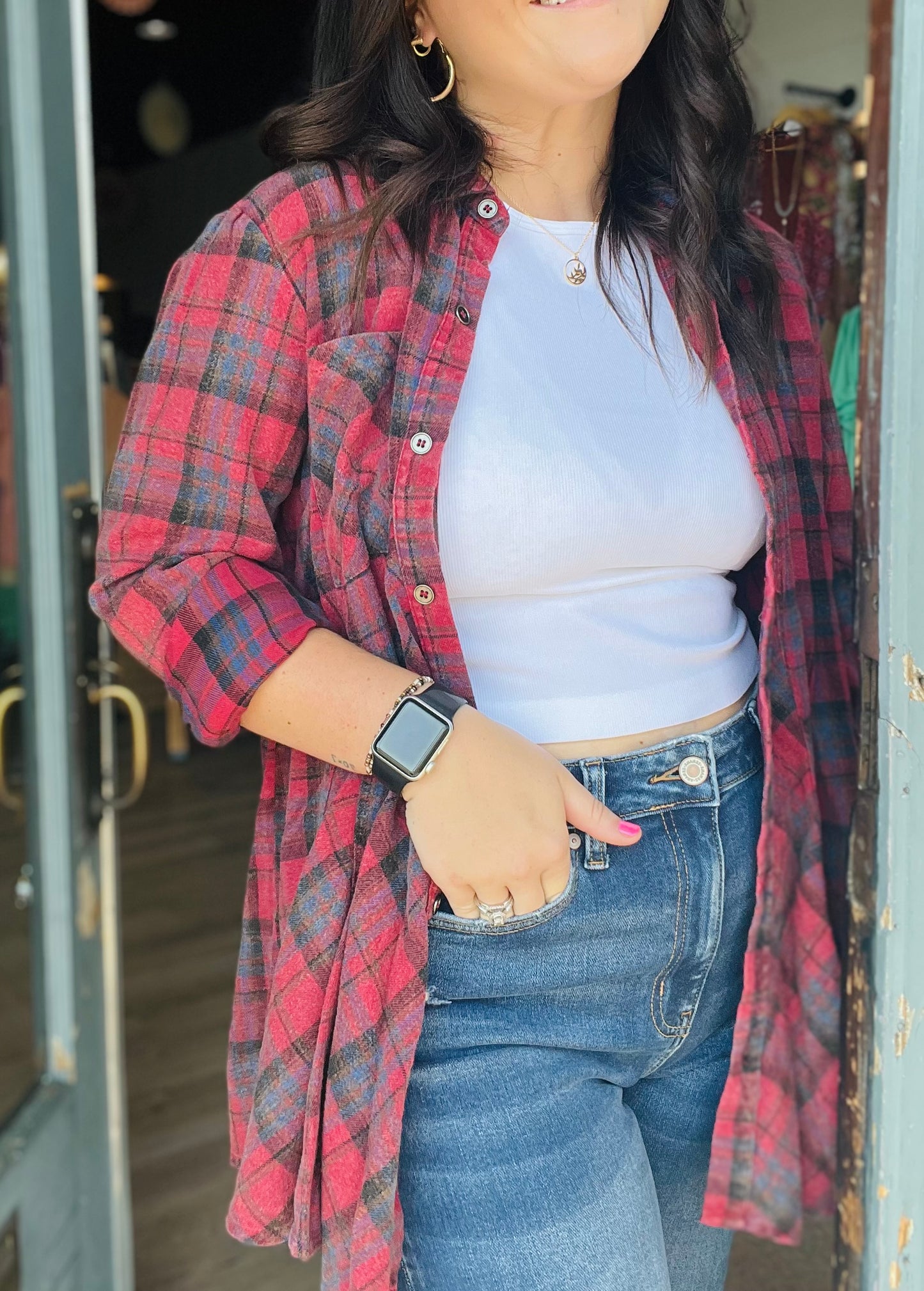 Western Washed | Plaid Top - Red