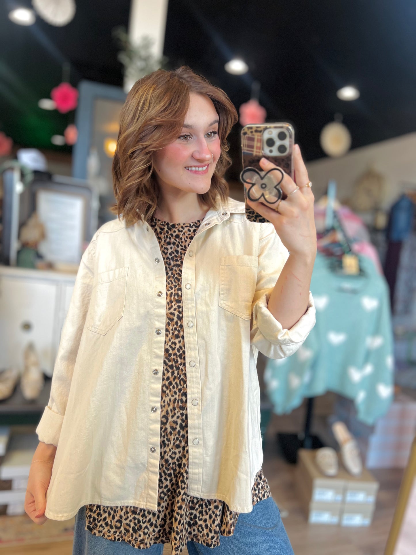 Loft Cream Jean Button Up - L