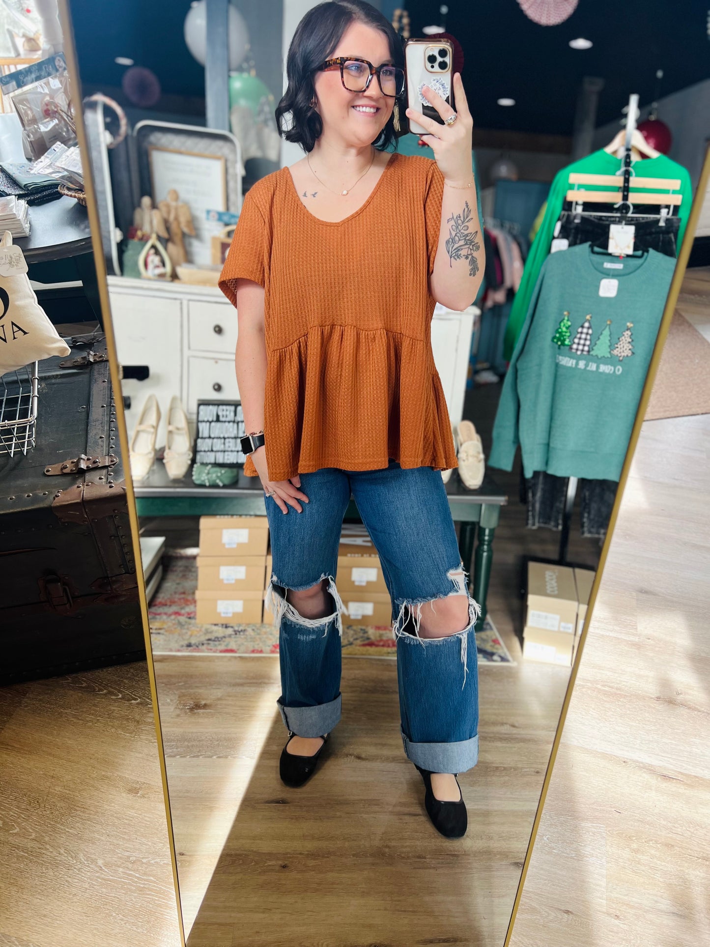 Rust Boho Peplum Top - 3XL