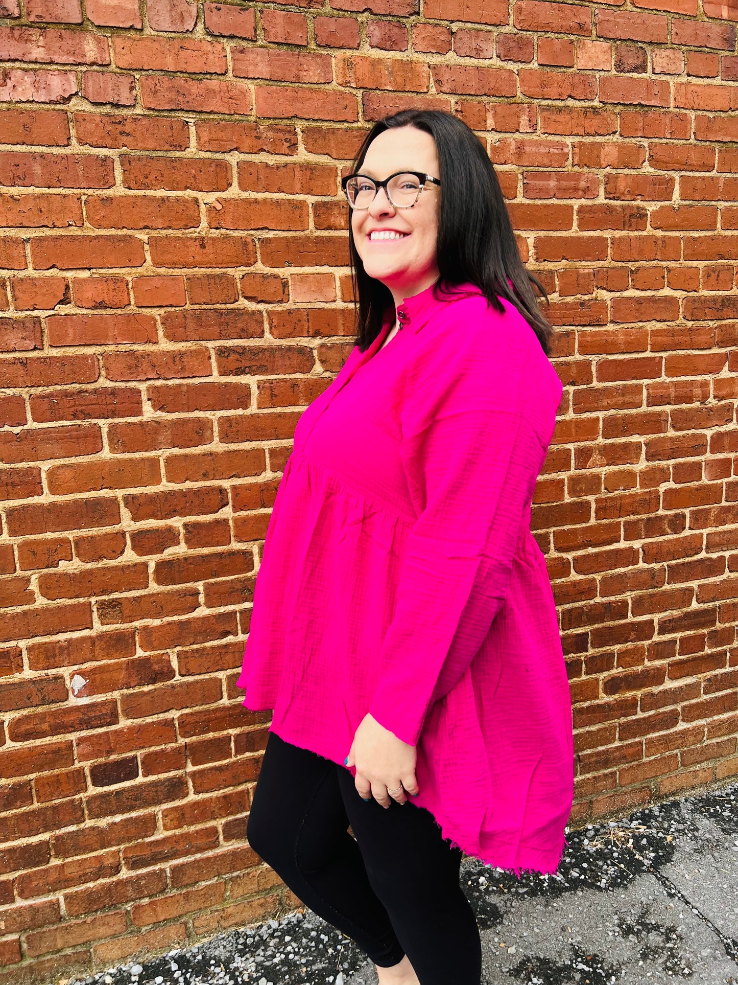 Button Up Peplum Top | Curvy