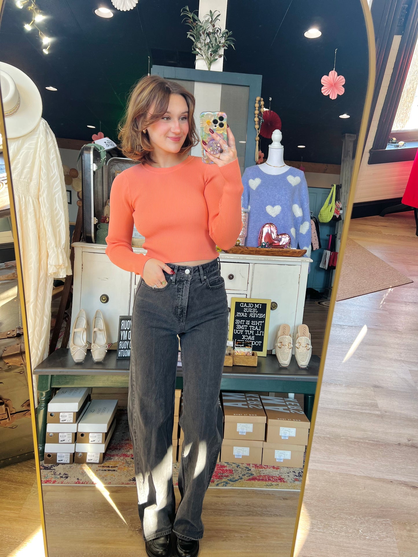 Peach Ribbed Top - M