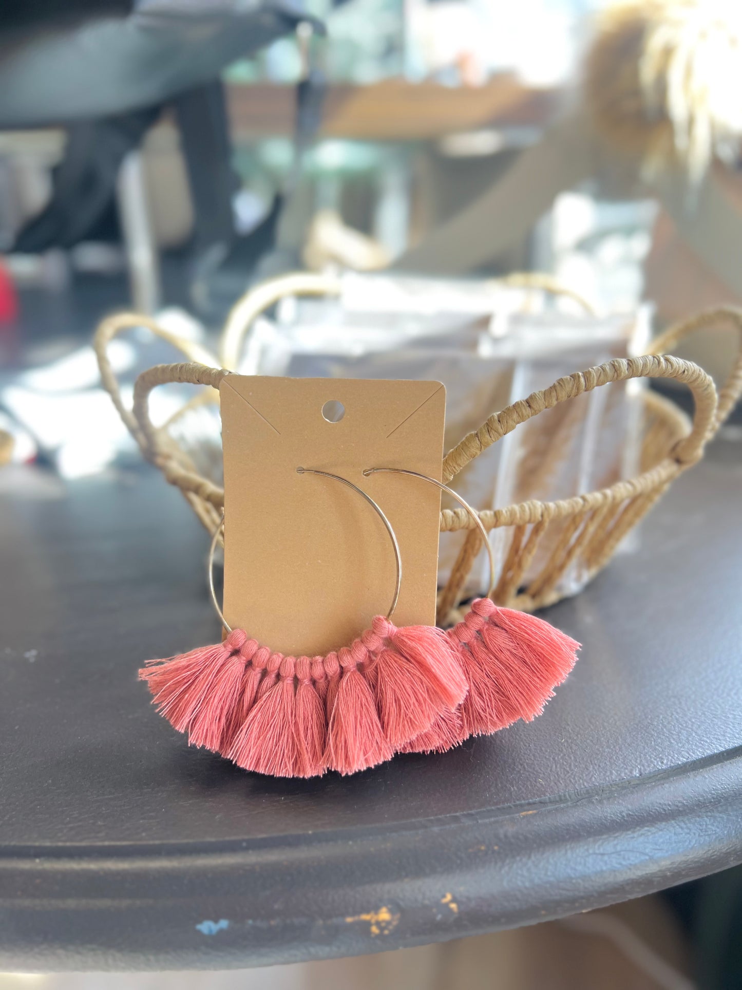 Mauve Tassel Hoop Earring