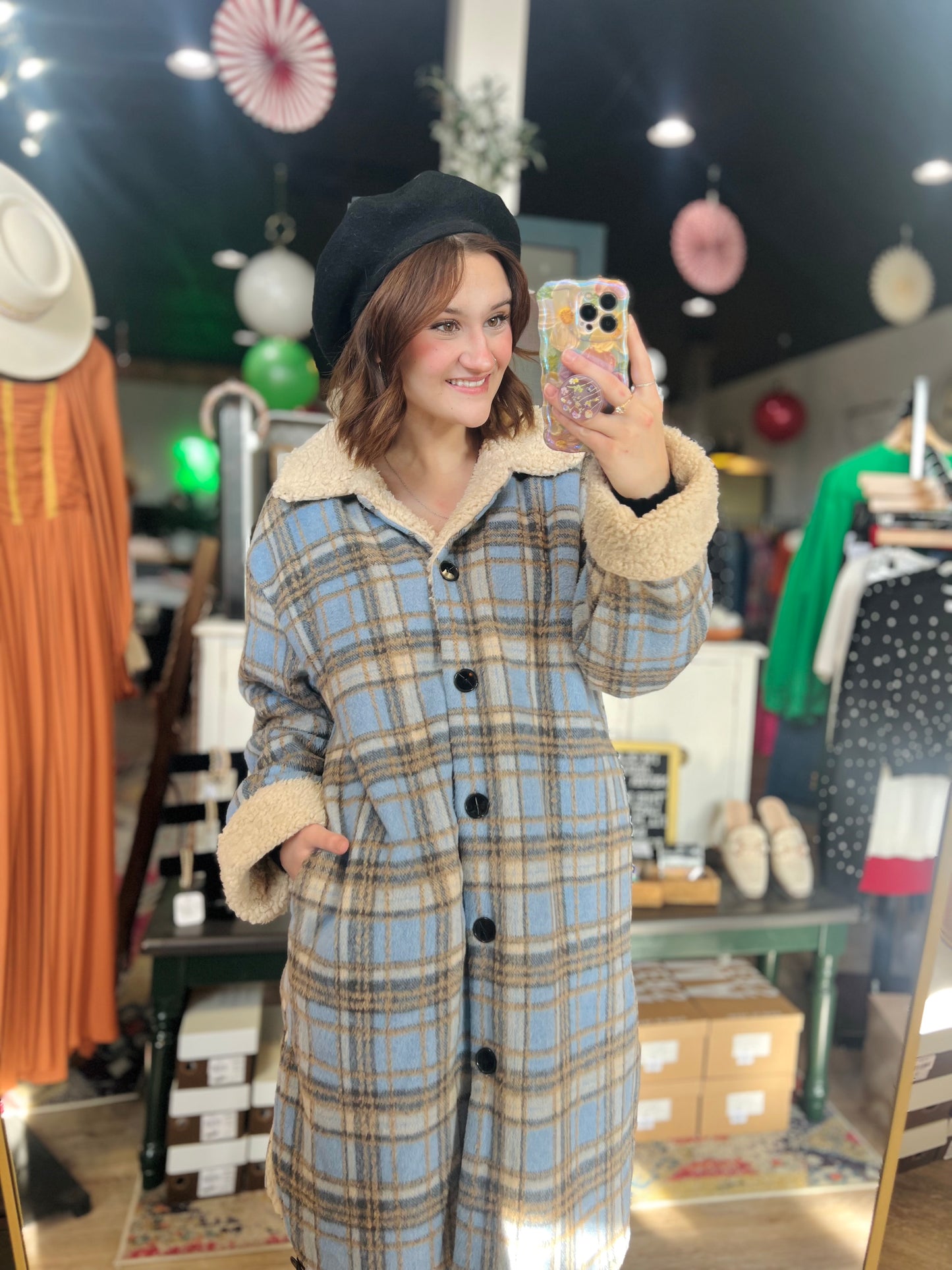 Sweet Rain Blue Plaid Long Jacket - Size M