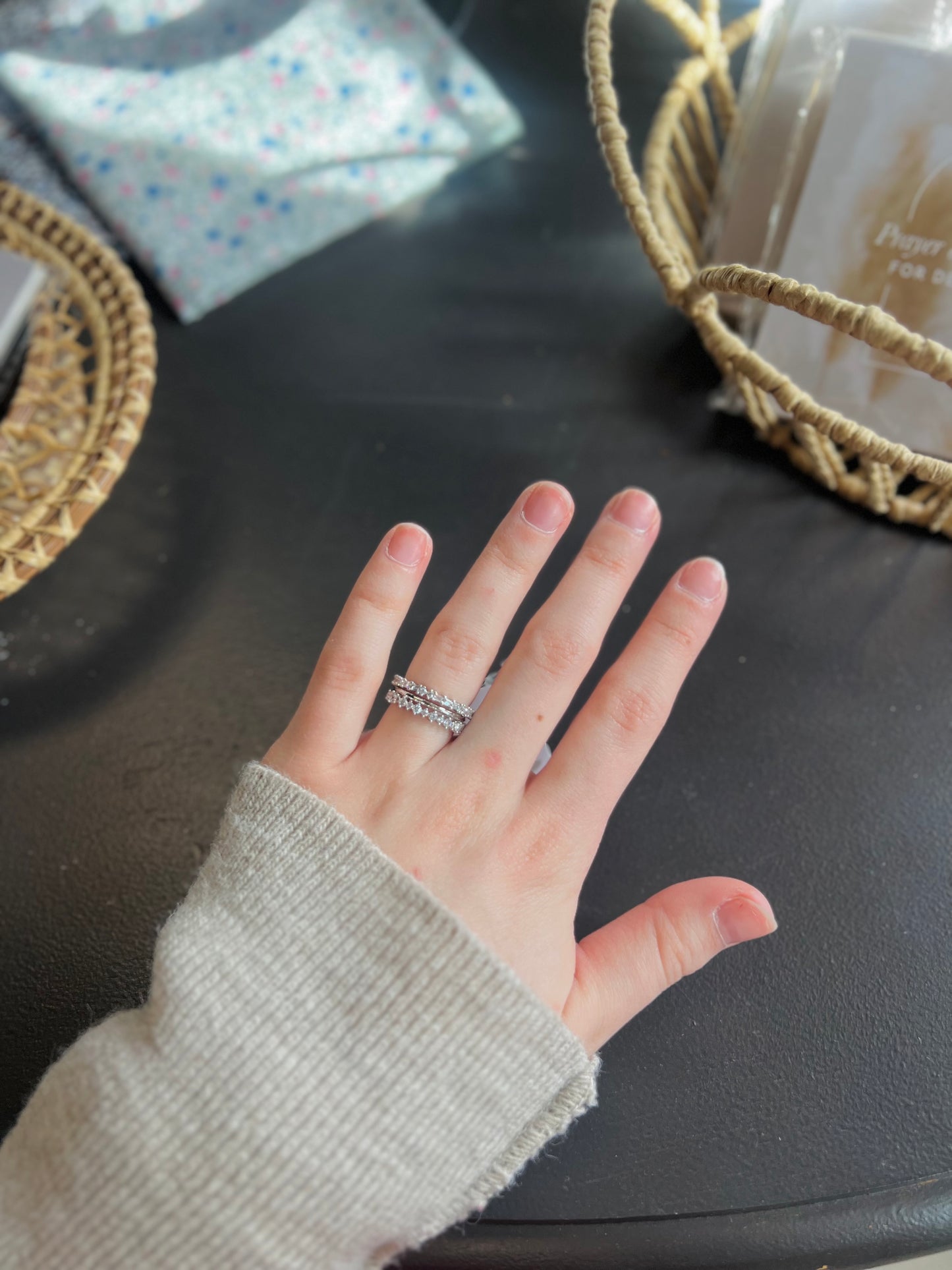 3 Silver Ring Set W/ Diamonds