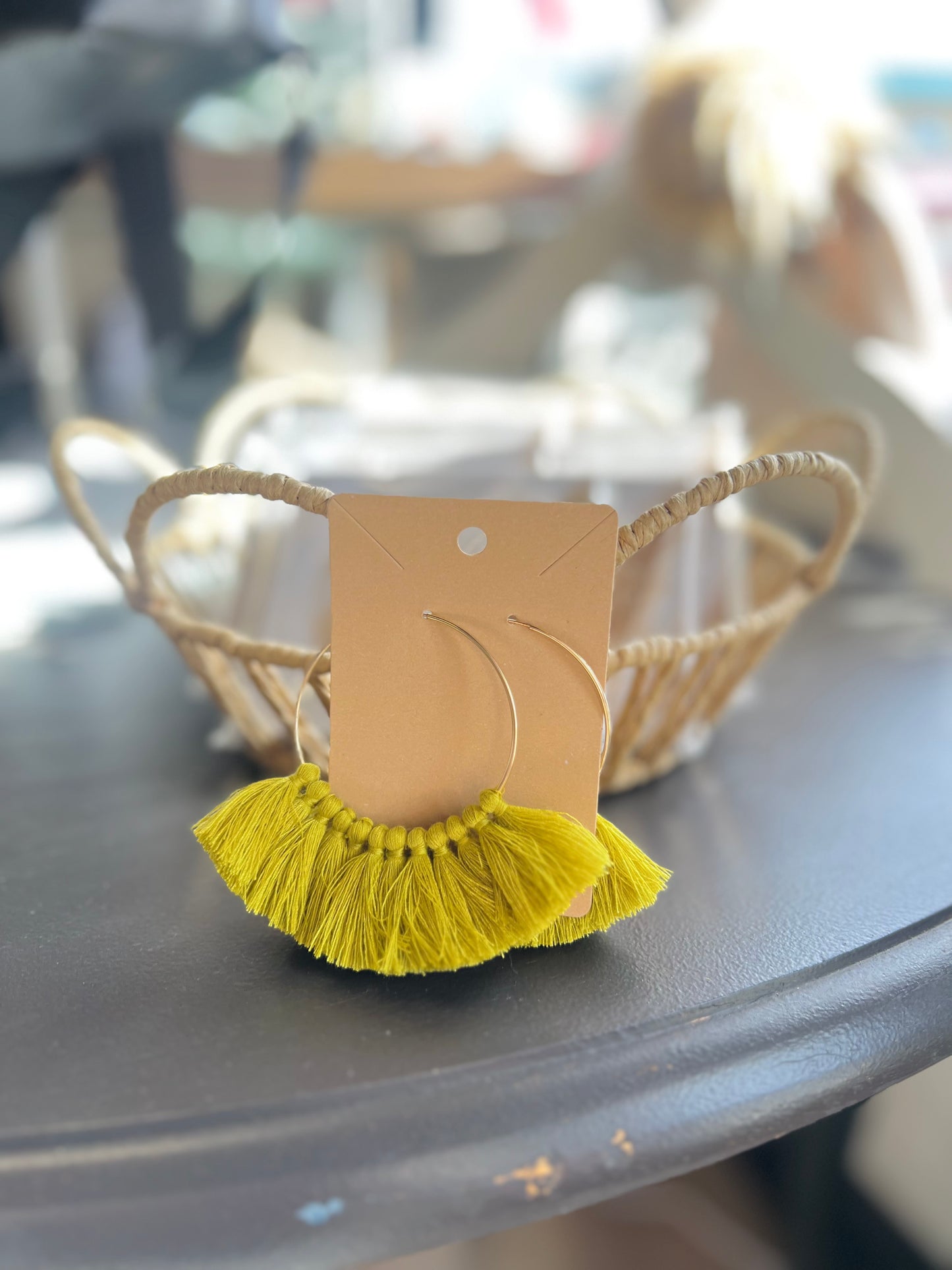 Green Tassel Hoop Earring