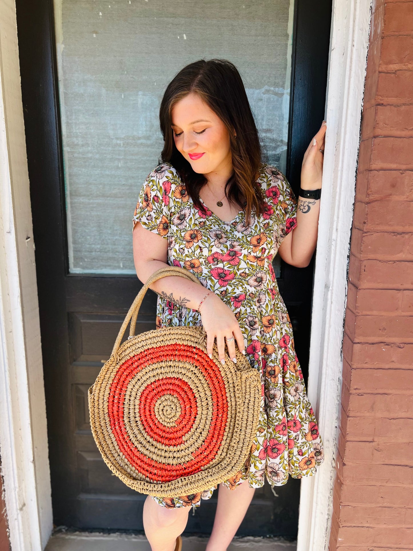 Round Raffia Straw Tote Bag