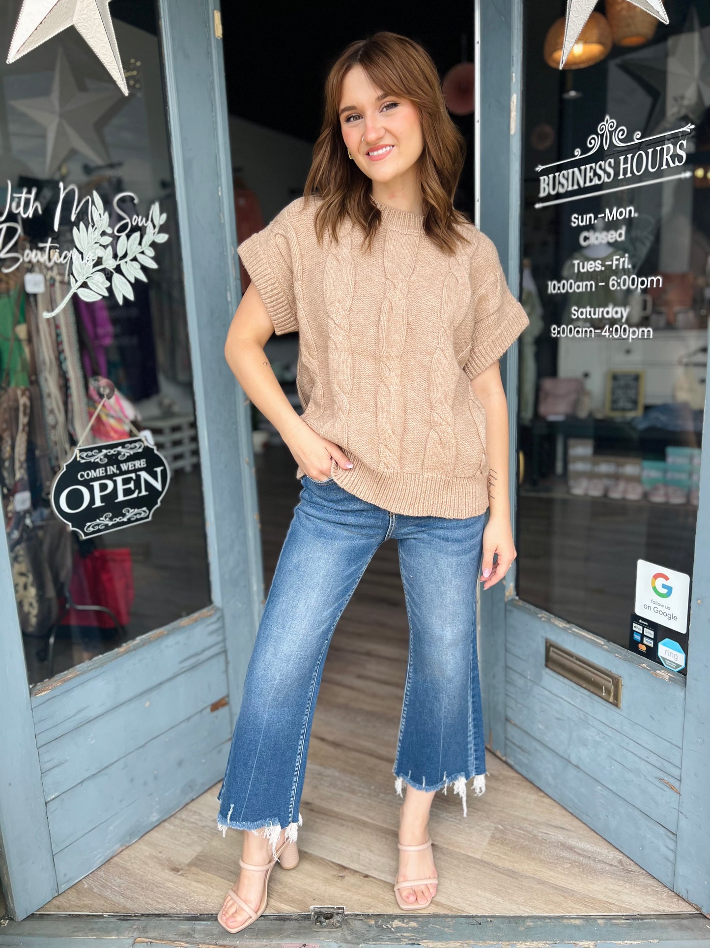 Cable Knit Short Sleeve | Sweater Top