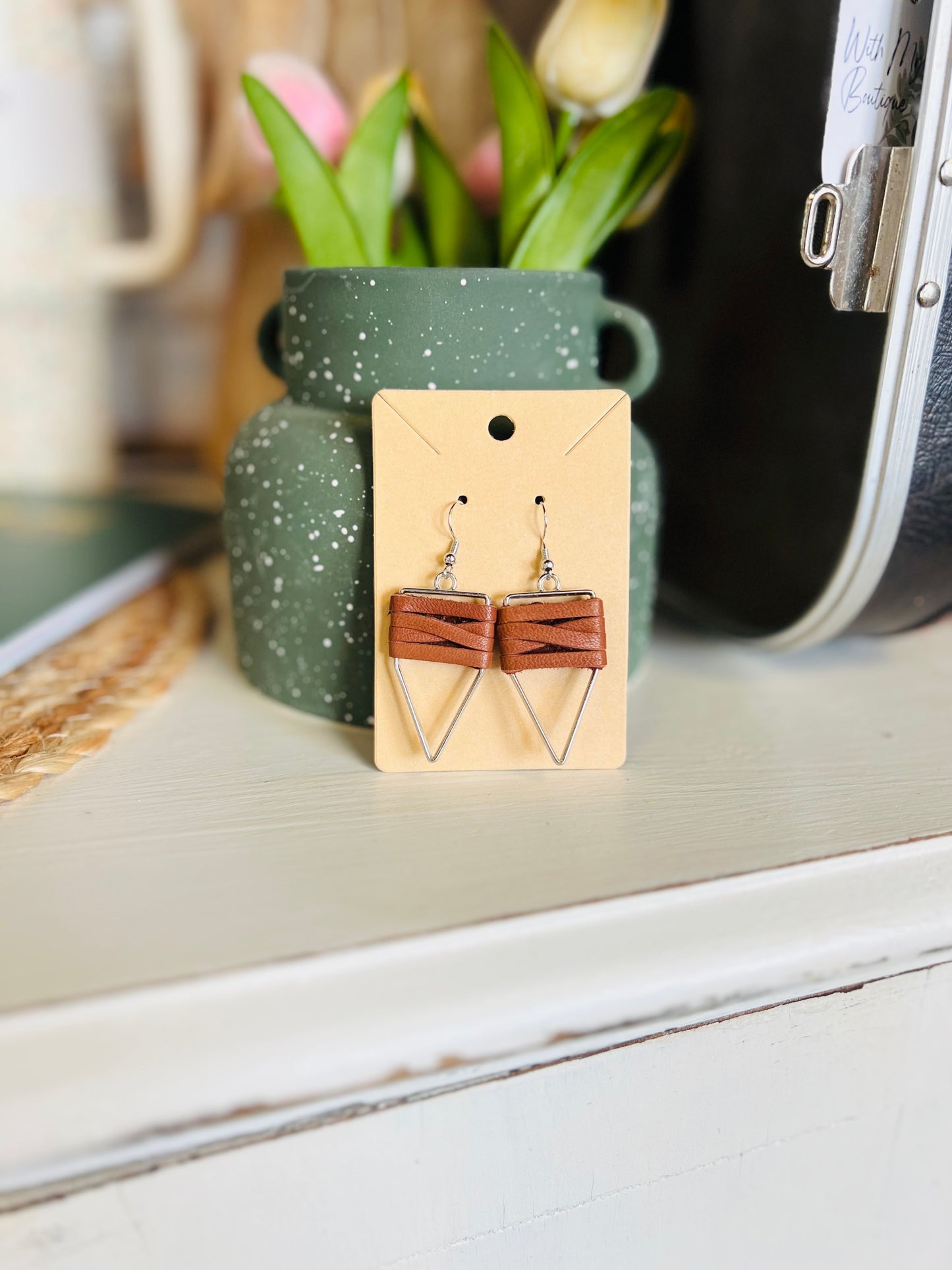 Weaved Leather | Earring - Brown