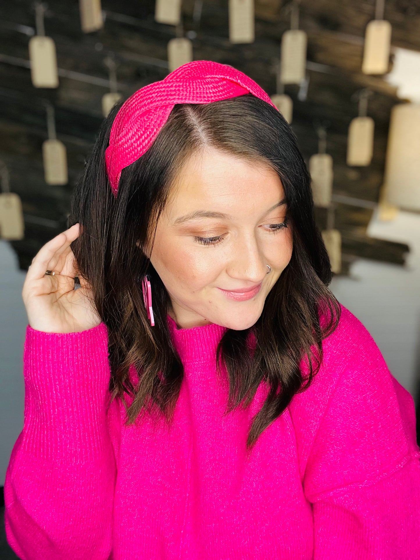 Hot Pink Rattan Braided Headband