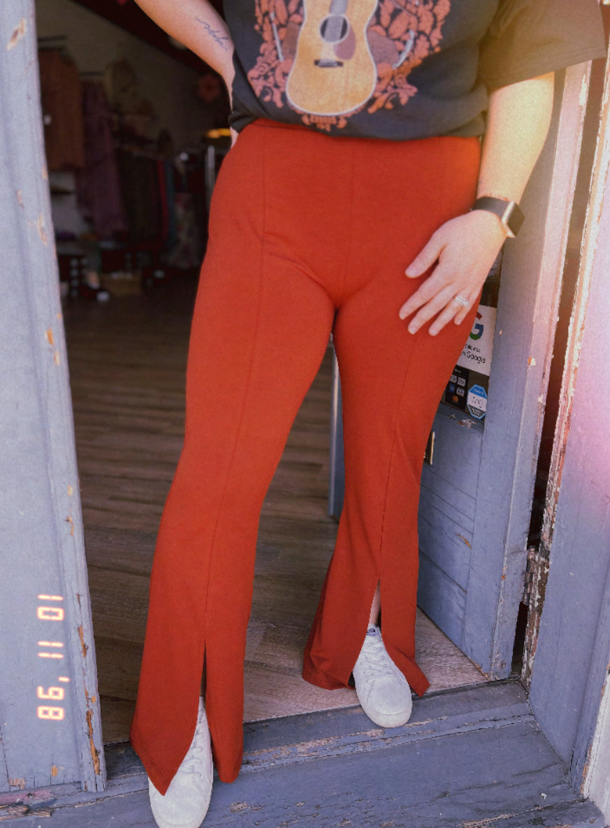 High Rise Front Slit Flare Pants