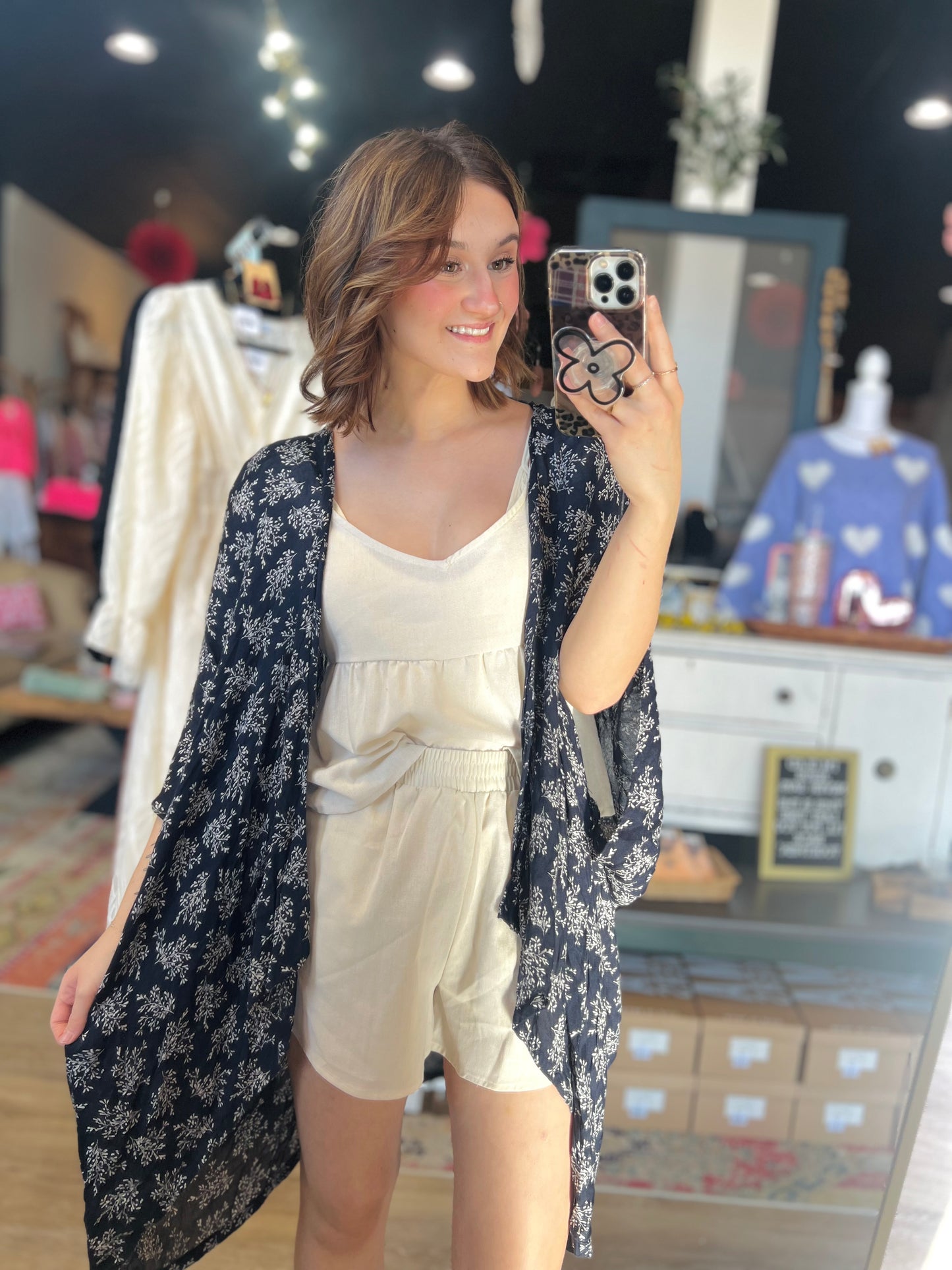 Loft Navy Blue Floral Kimono - O/S