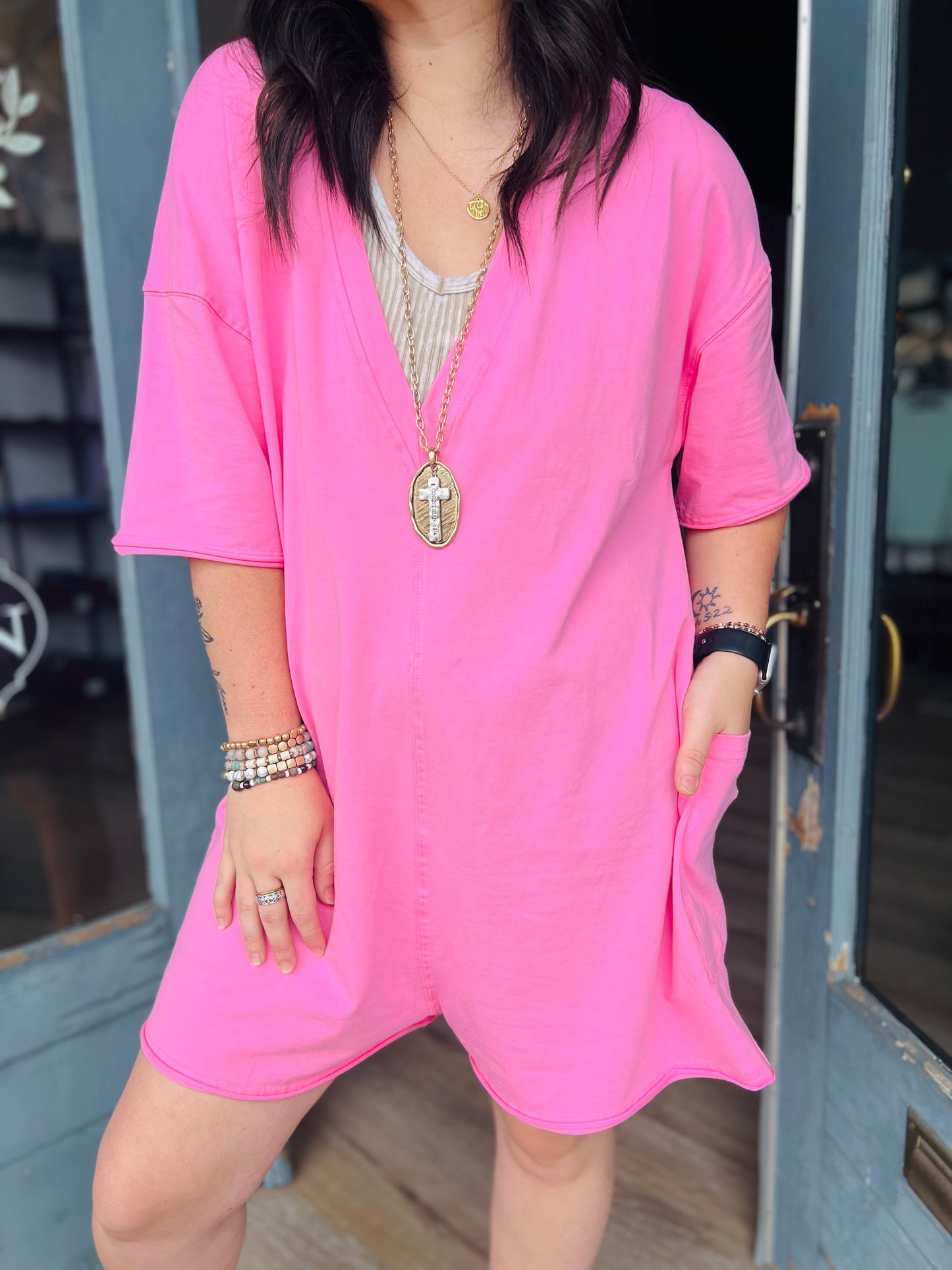 Carmi | Oversized Reversible Romper - Pink