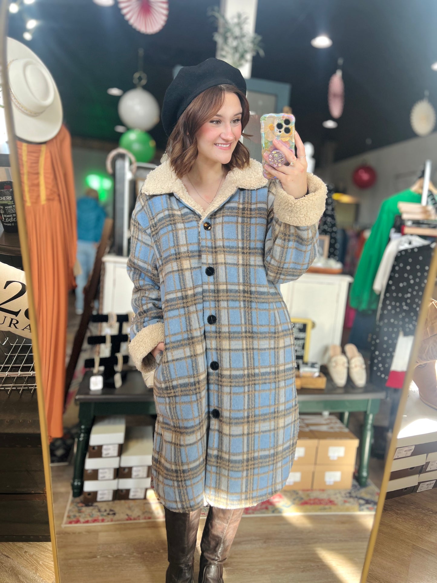 Sweet Rain Blue Plaid Long Jacket - Size M