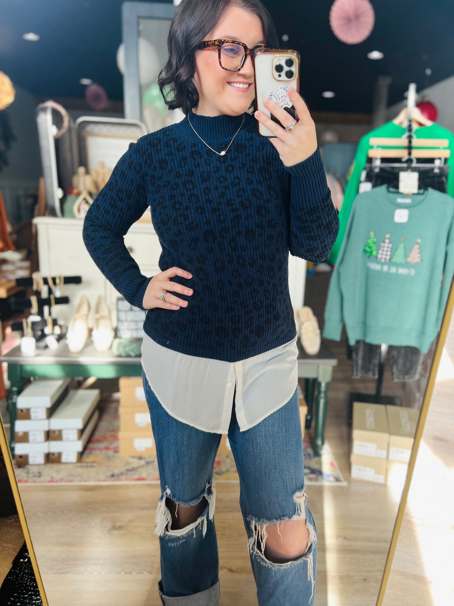 Apt. 9 Cheetah Navy Sweater - S