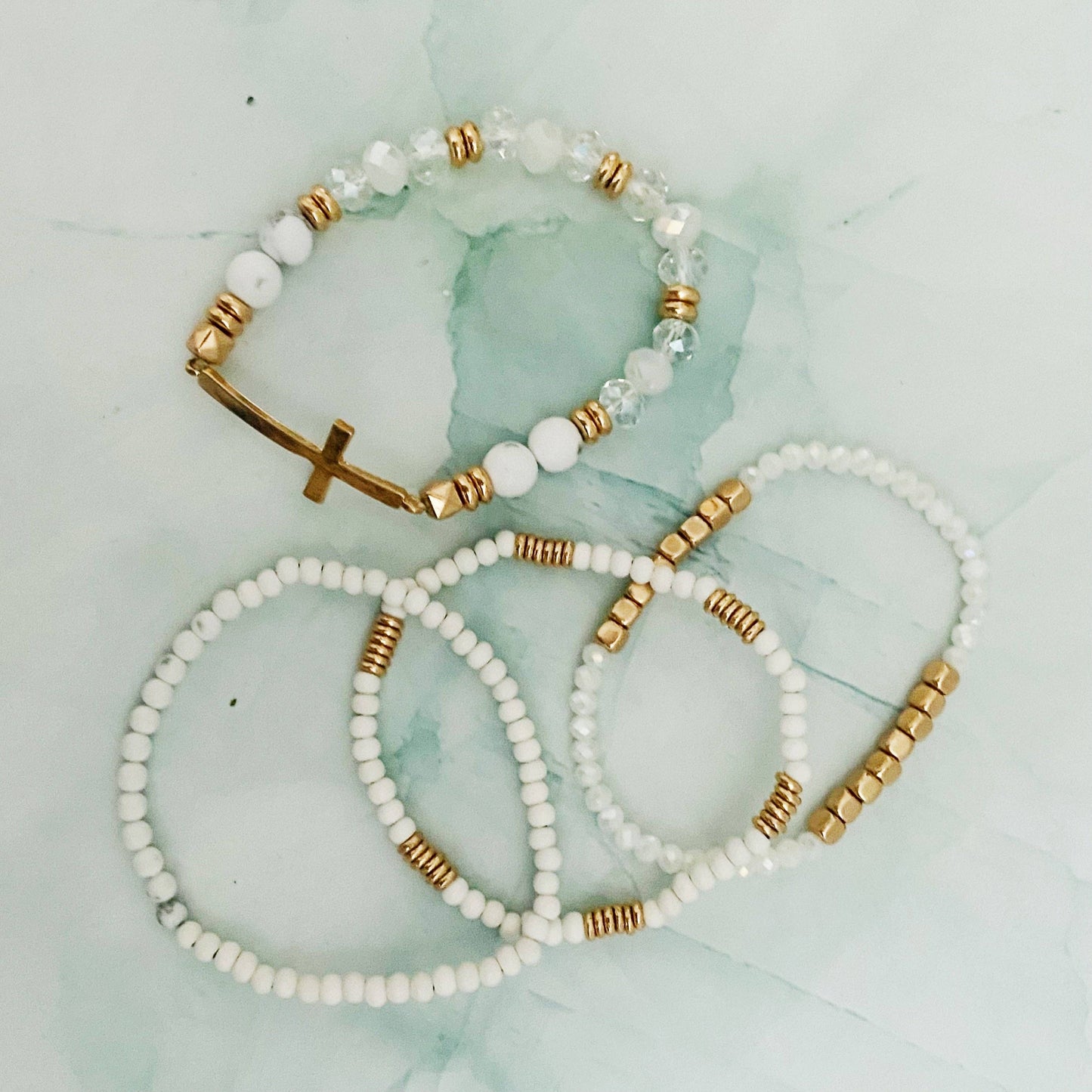 Jasper Stack Bracelet - White Marble