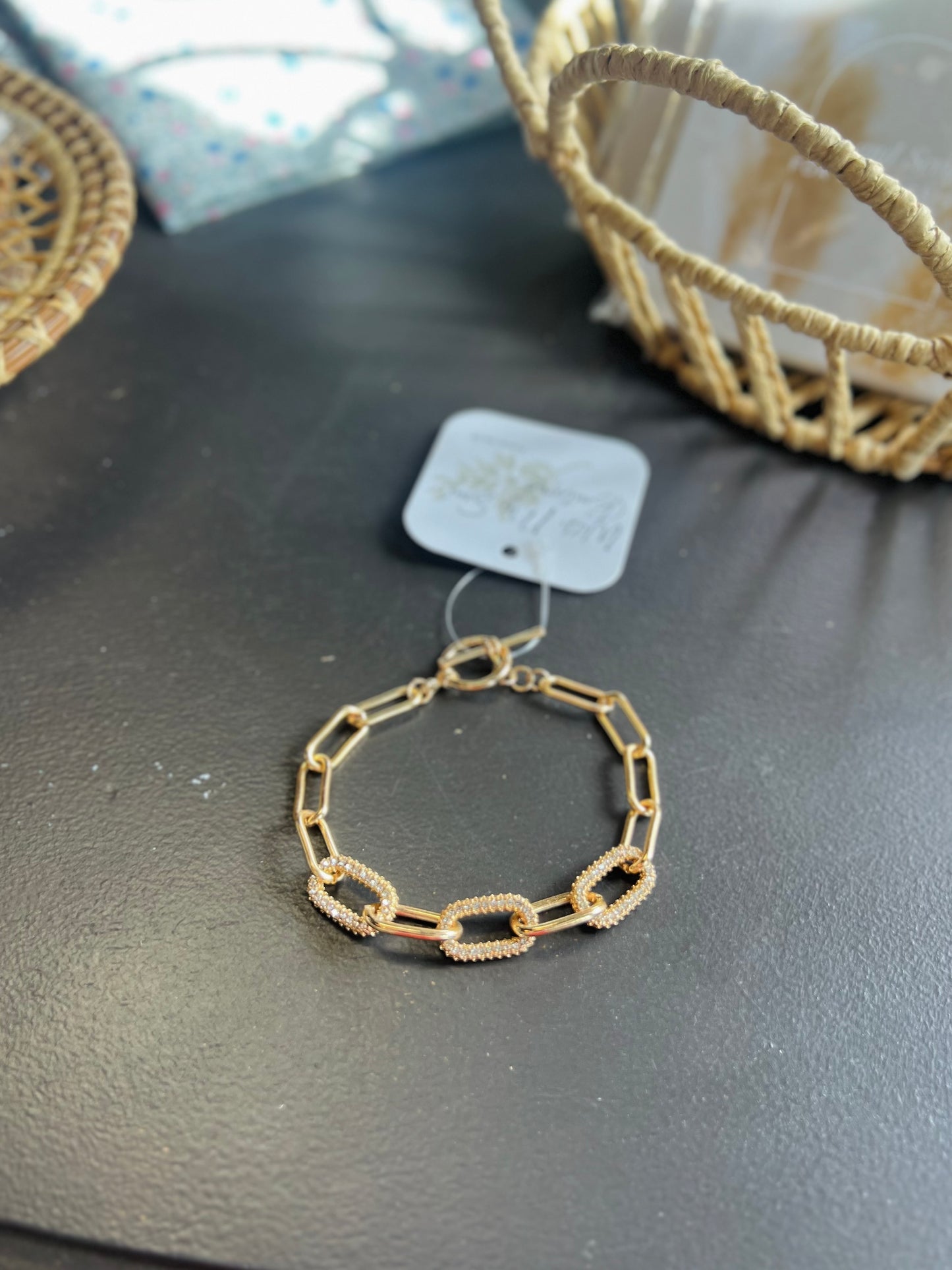 Gold Chain Bracelet W/ Rhinestones