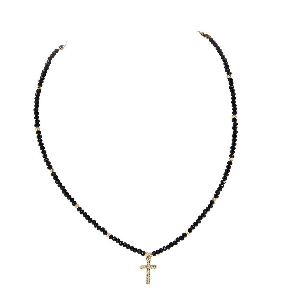 Glass Beads Gold Metal Cross Pendant Necklace, 3 Assorted