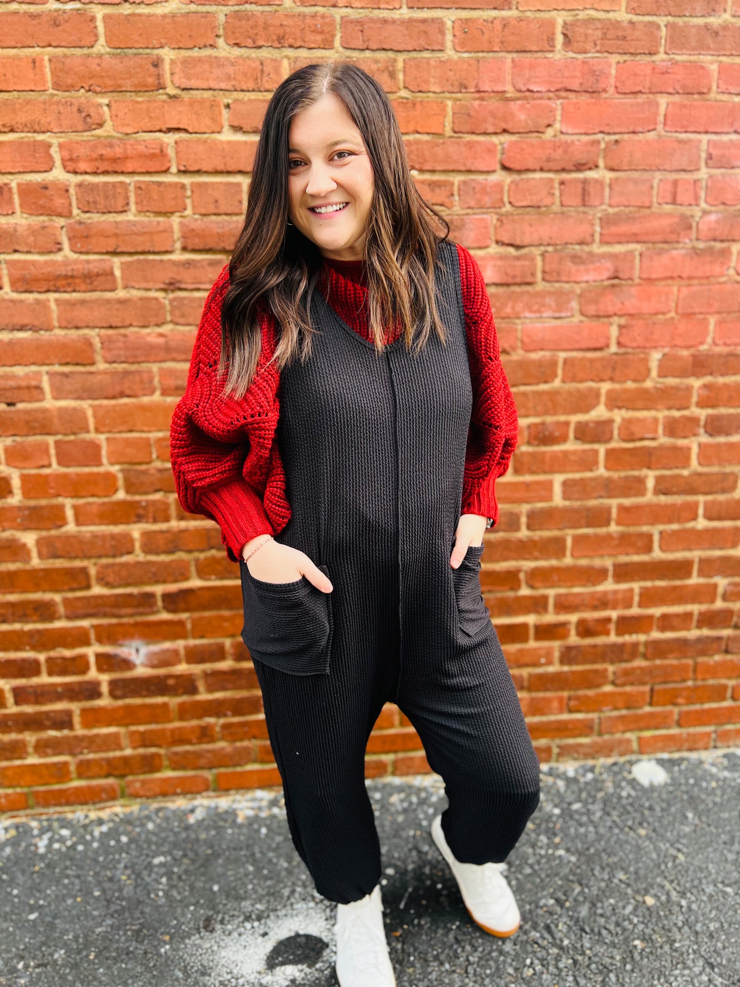 Ribbed Cuffed Bottom Jumpsuit