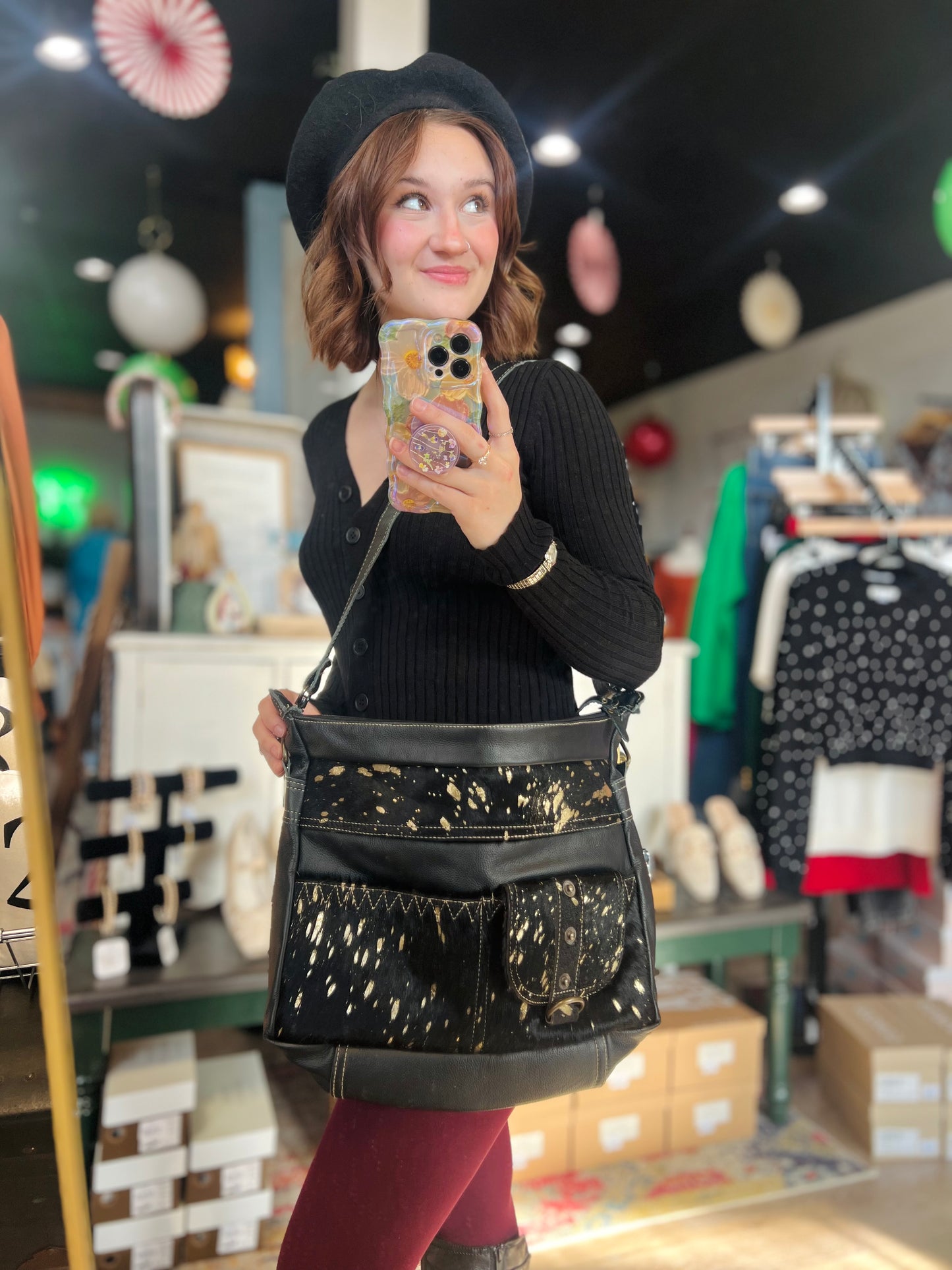 Myra Bag - Black Cowhide w/ Gold Foil
