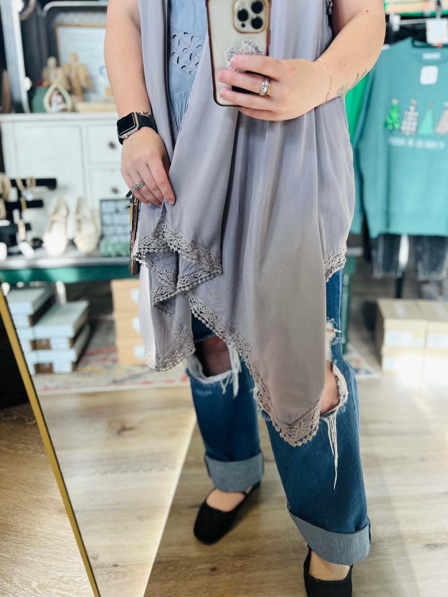 Knox Rose Grey Boho Vest - M