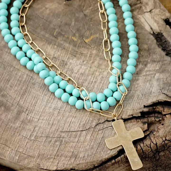 Lois & Eunice | Layered Cross Necklace - Turquoise