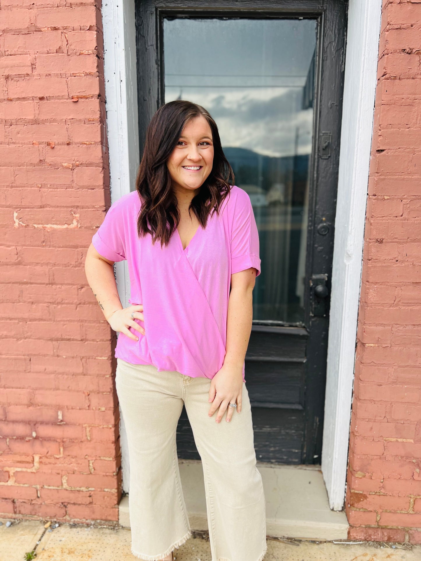 Surplice | Short Sleeve Top - Pink