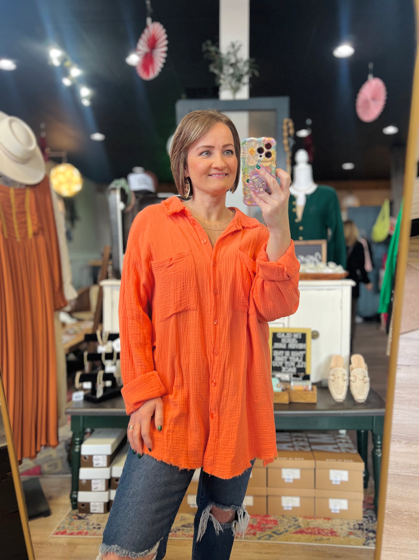 Davi & Dani Coral Button Up - L