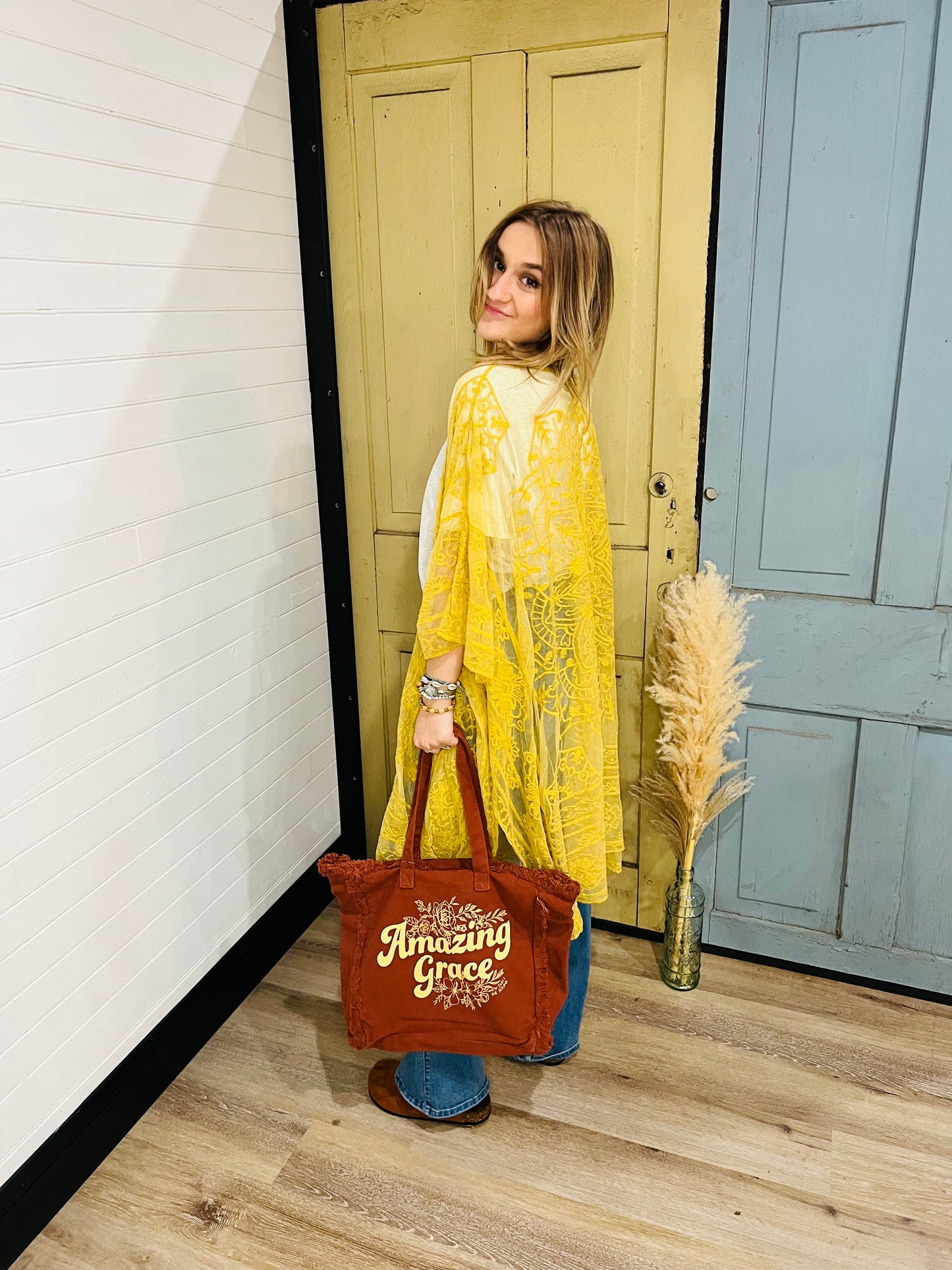 Embroidered Mesh Kimono