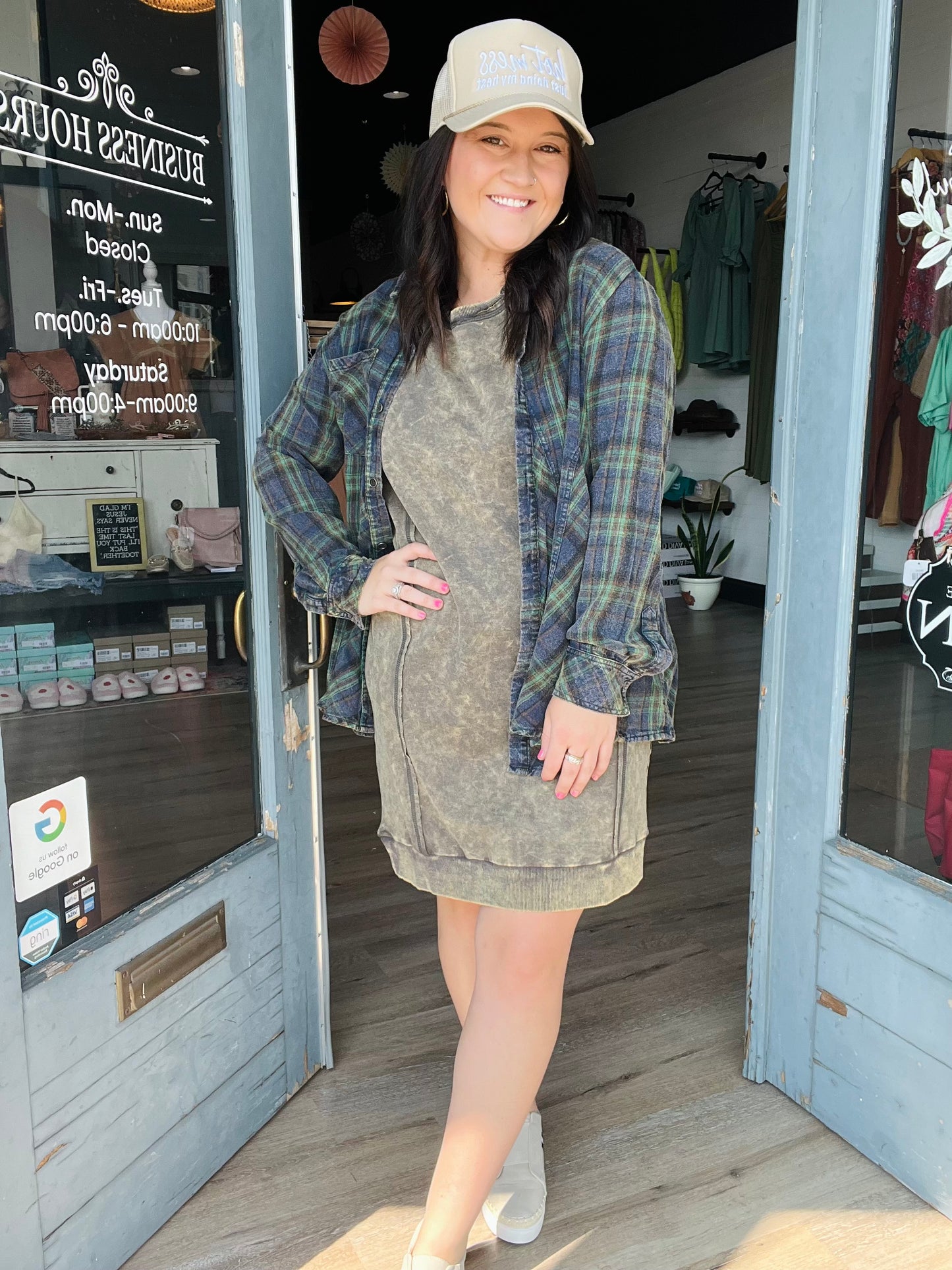 Western Washed | Plaid Top - Green