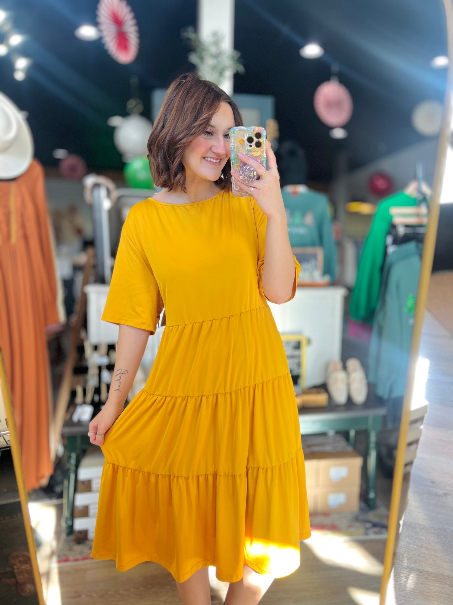 Mustard Peplum Dress - 4XL