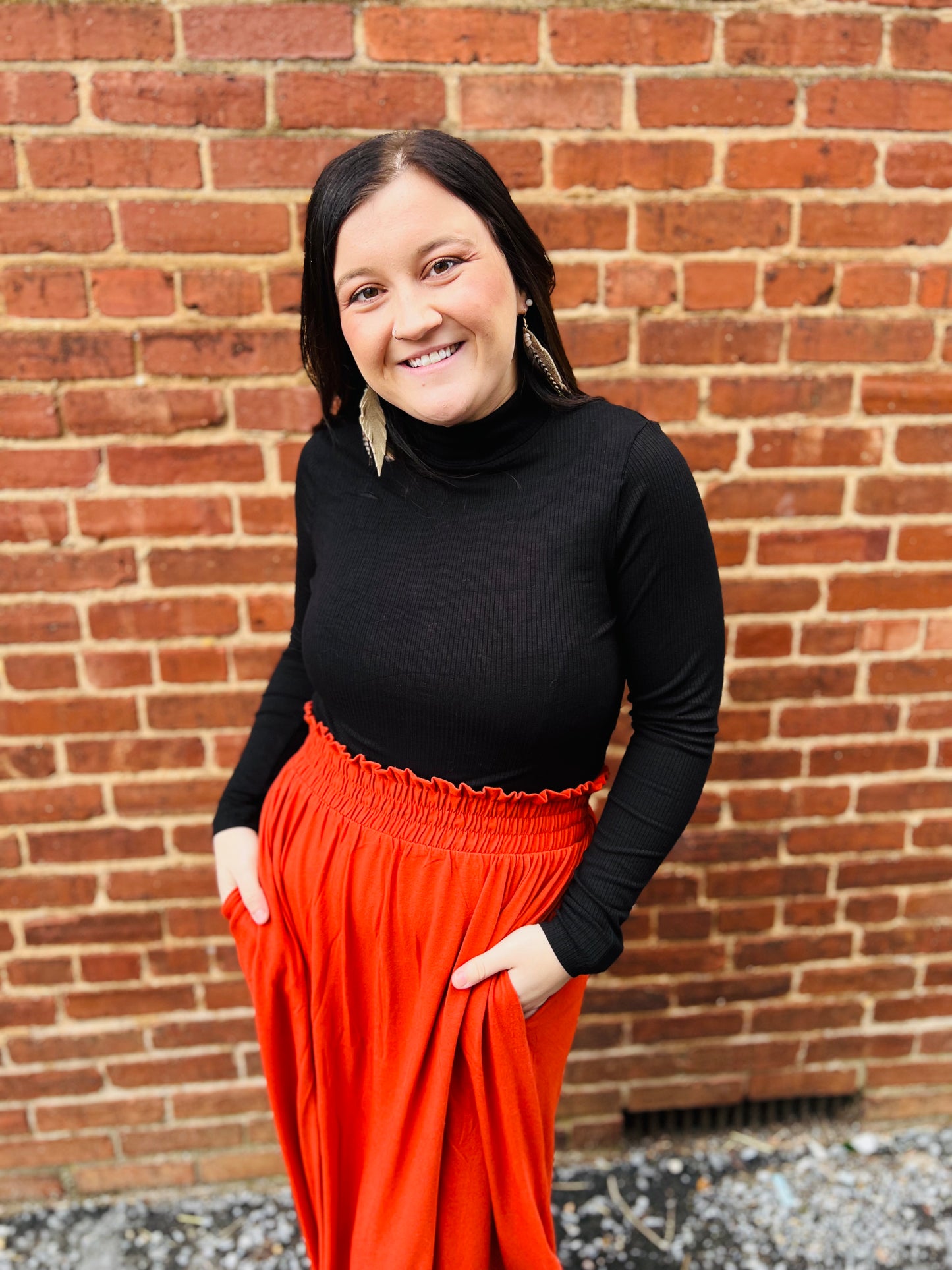 Ribbed Knit High Neck Long Sleeve Top