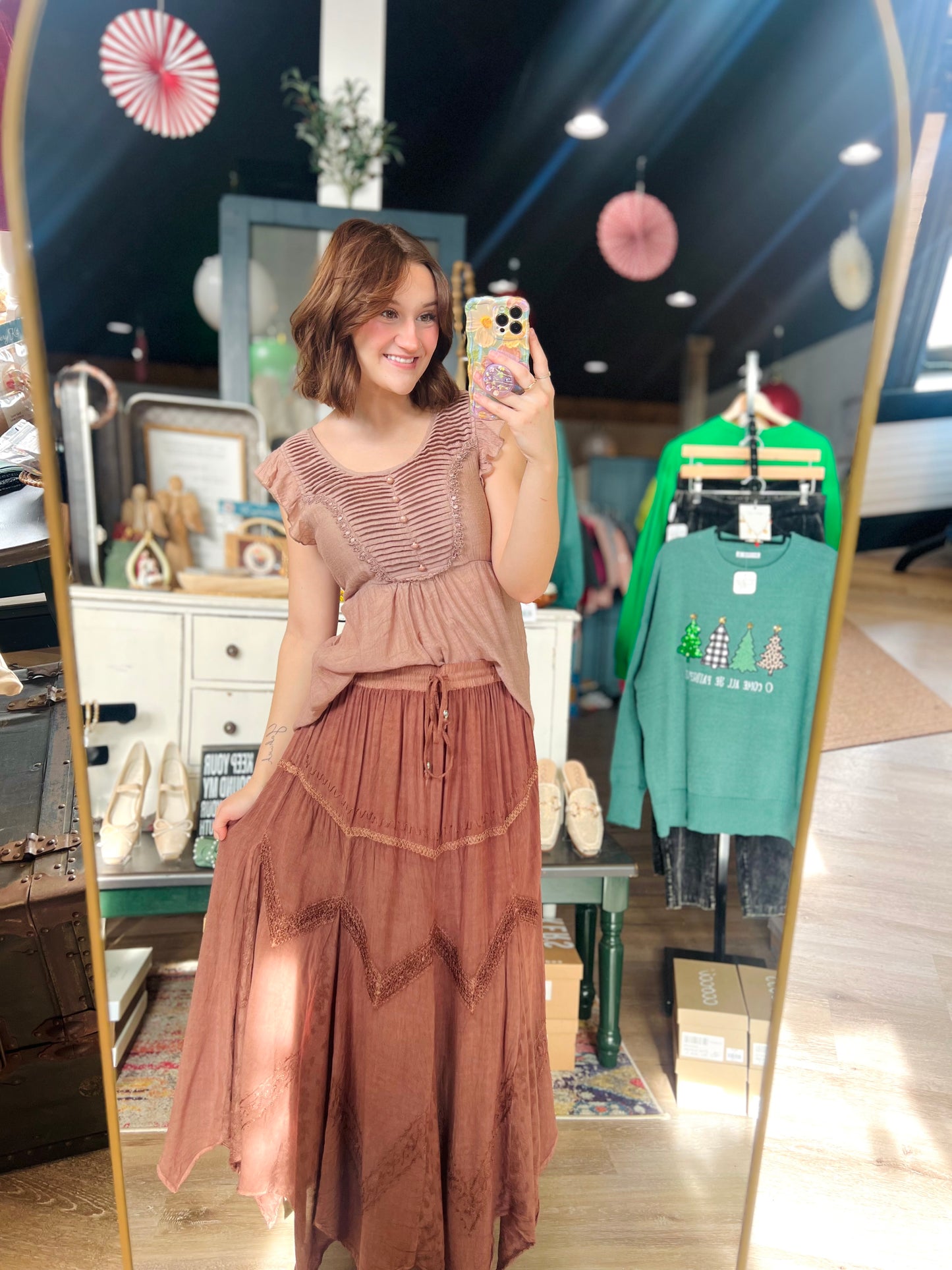 Earthbound Brown Embroidered Skirt - L