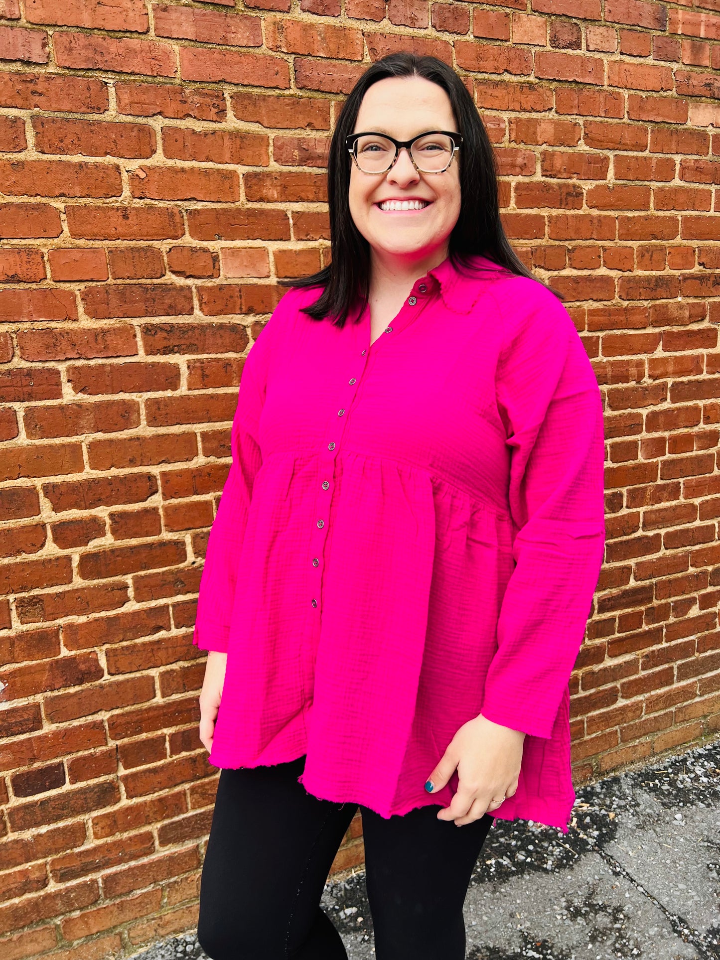 Button Up Peplum Top | Curvy
