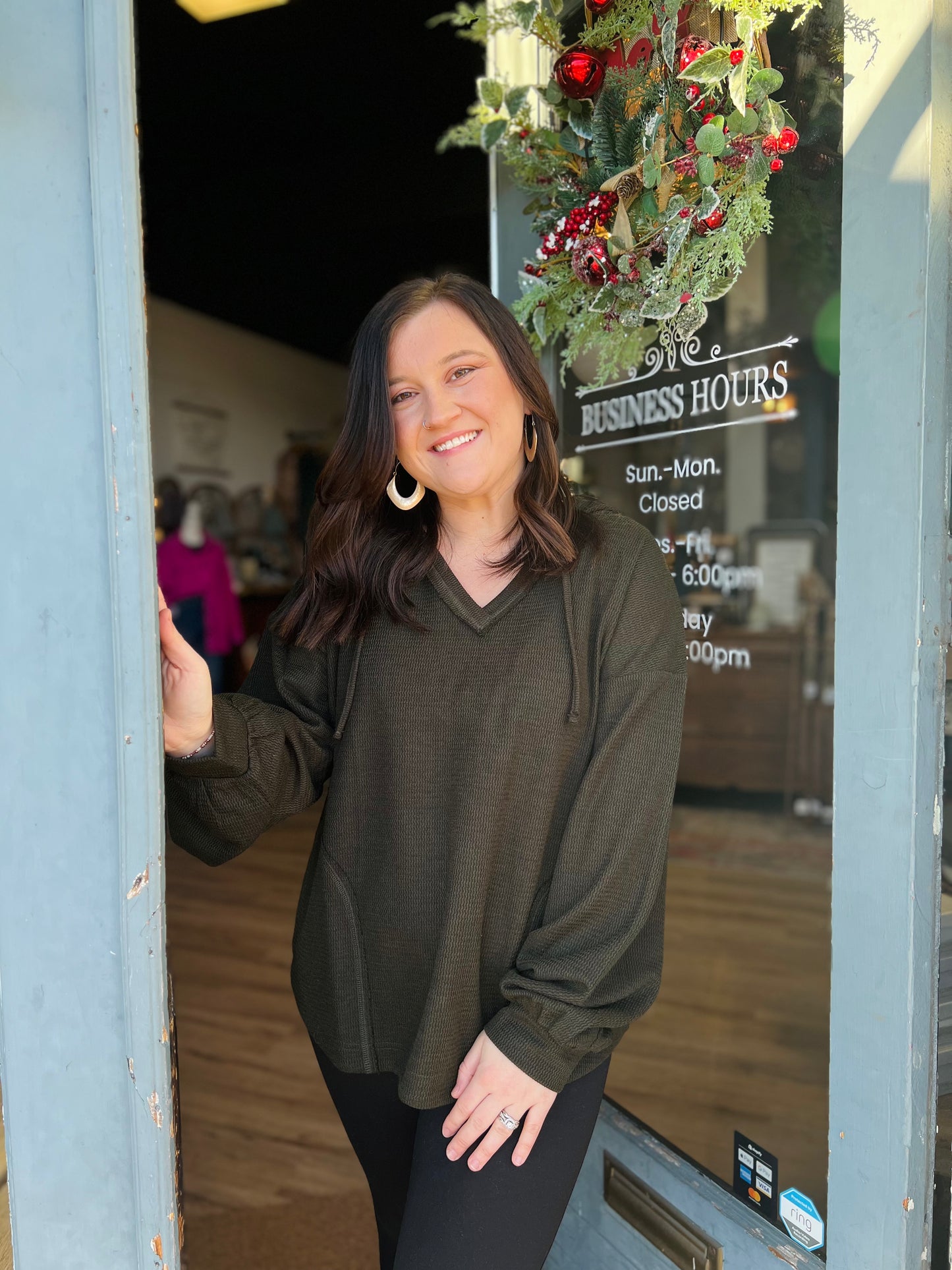 V-neck Hooded Knit Top