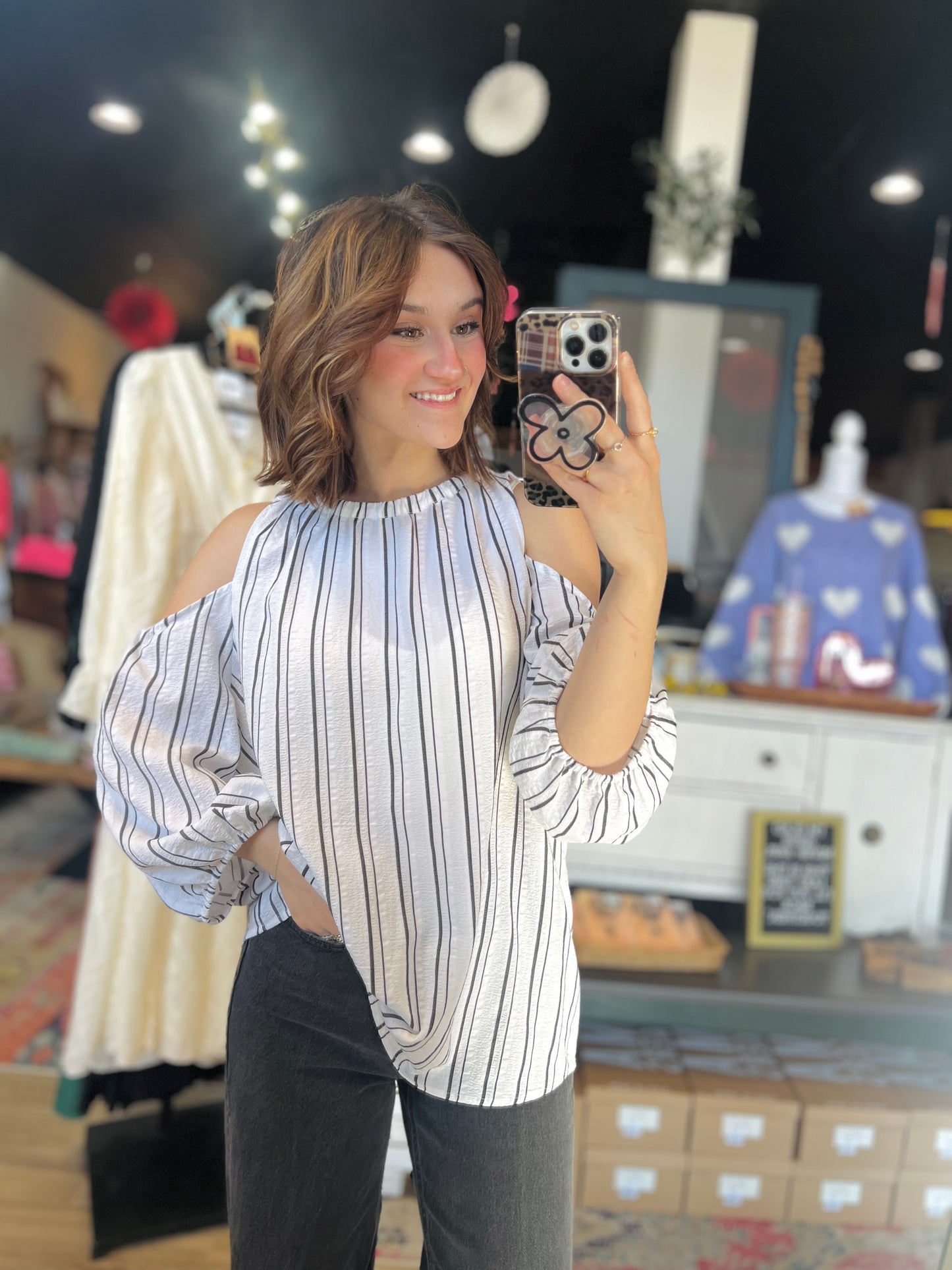 Worthington Open Shoulder Stripe Top - XL