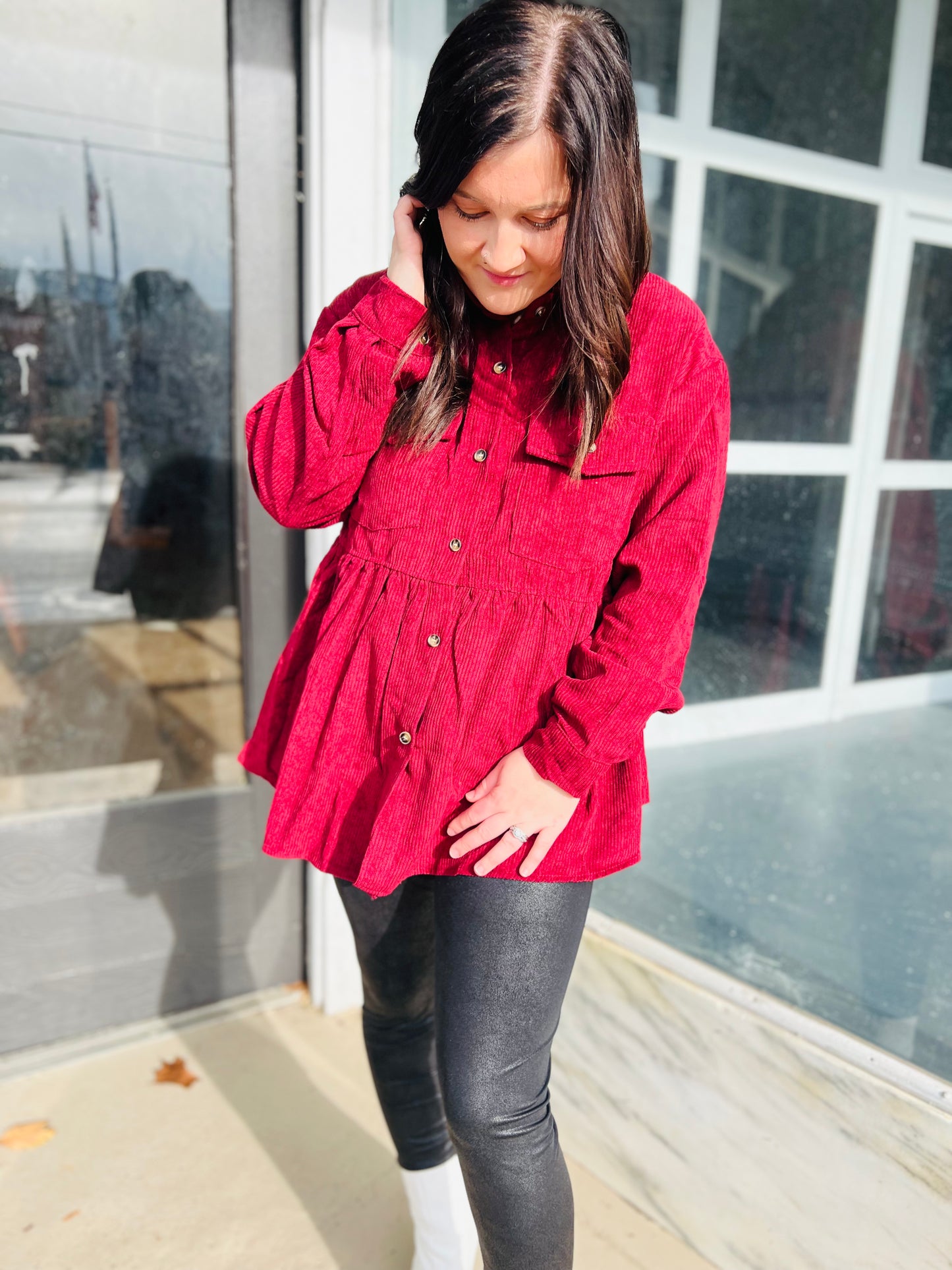 Corduroy Button Up Babydoll Top